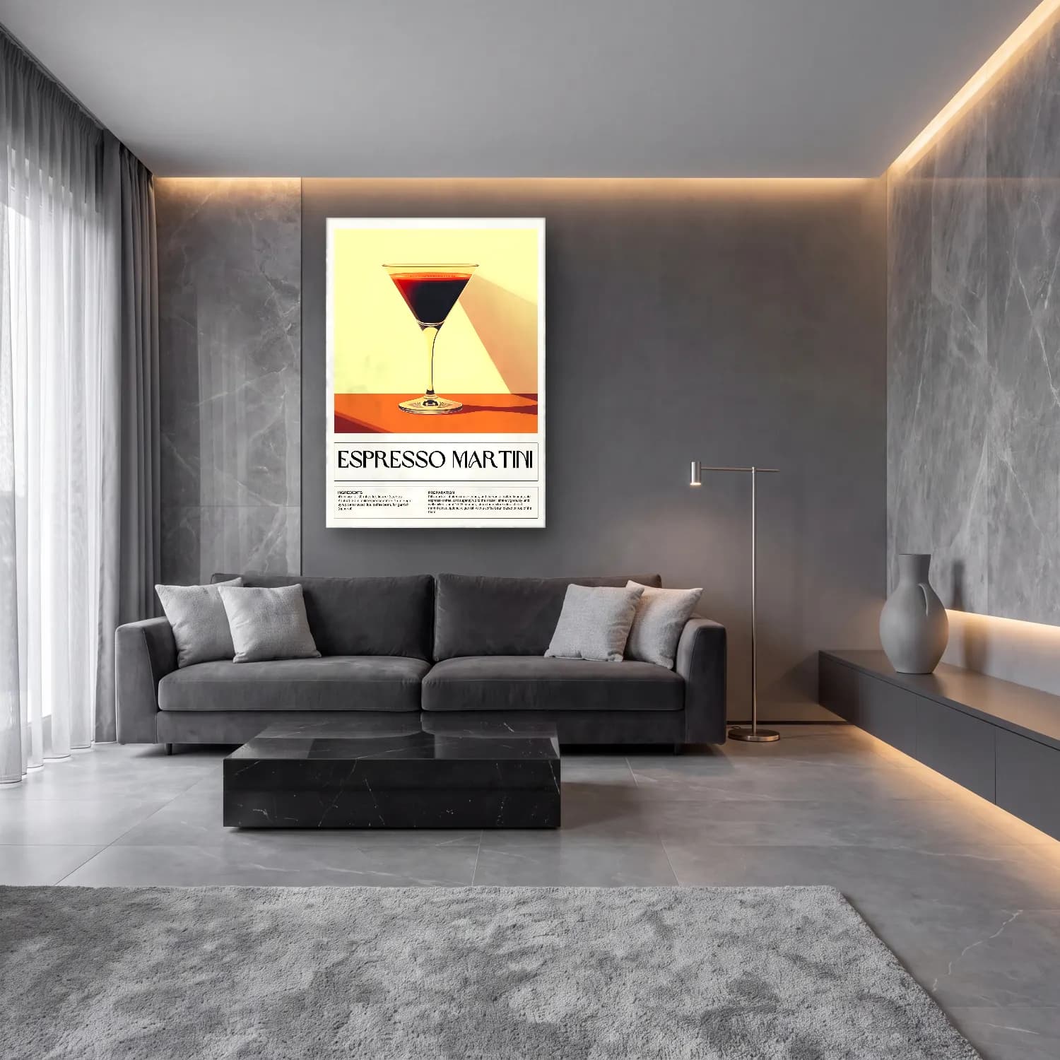 Vintage Poster Kokteyl – Siyah Beyaz Tonlar cam tablo — lüks salon duvarında
