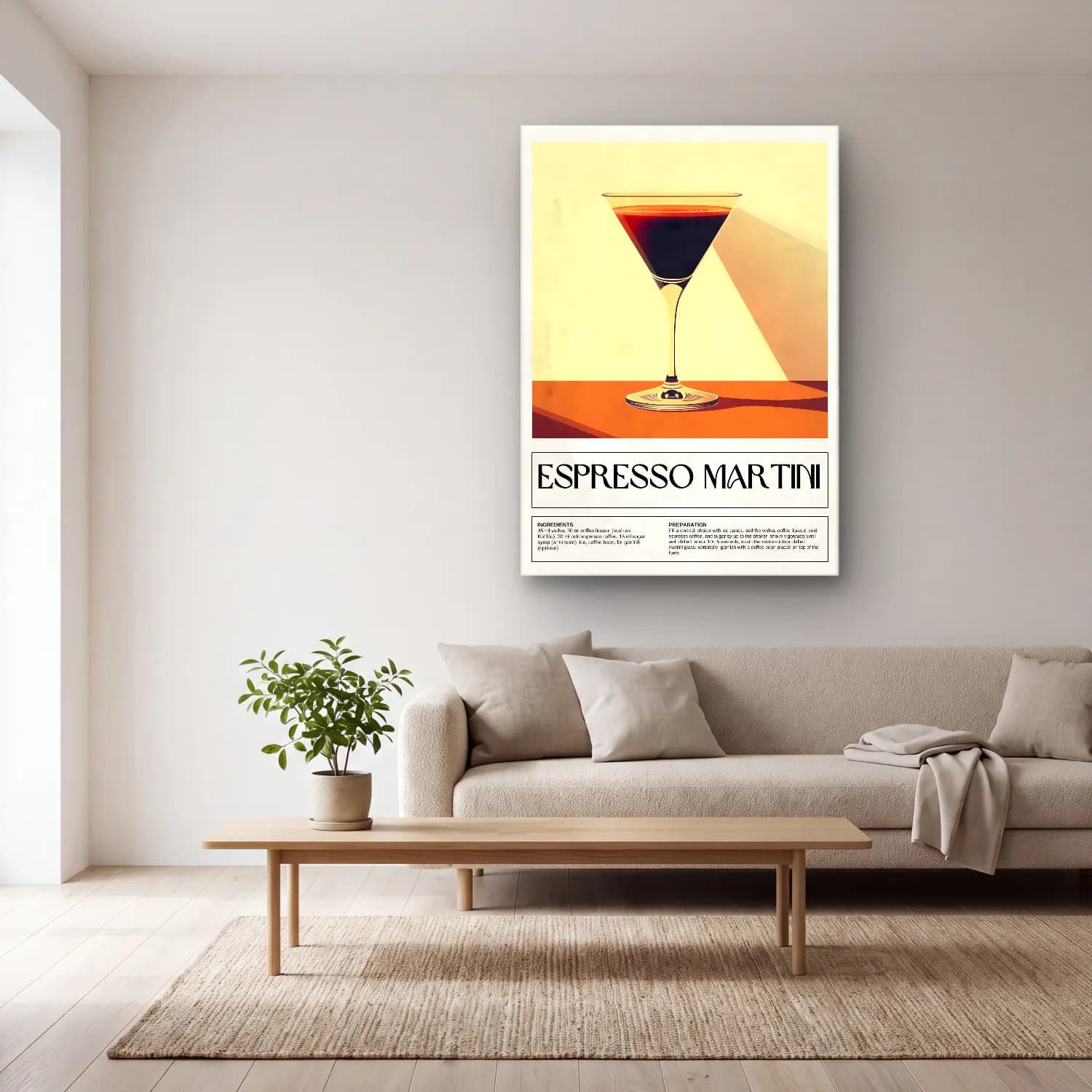 Vintage Poster Kokteyl – Siyah Beyaz Tonlar cam tablo — açık renk salonda