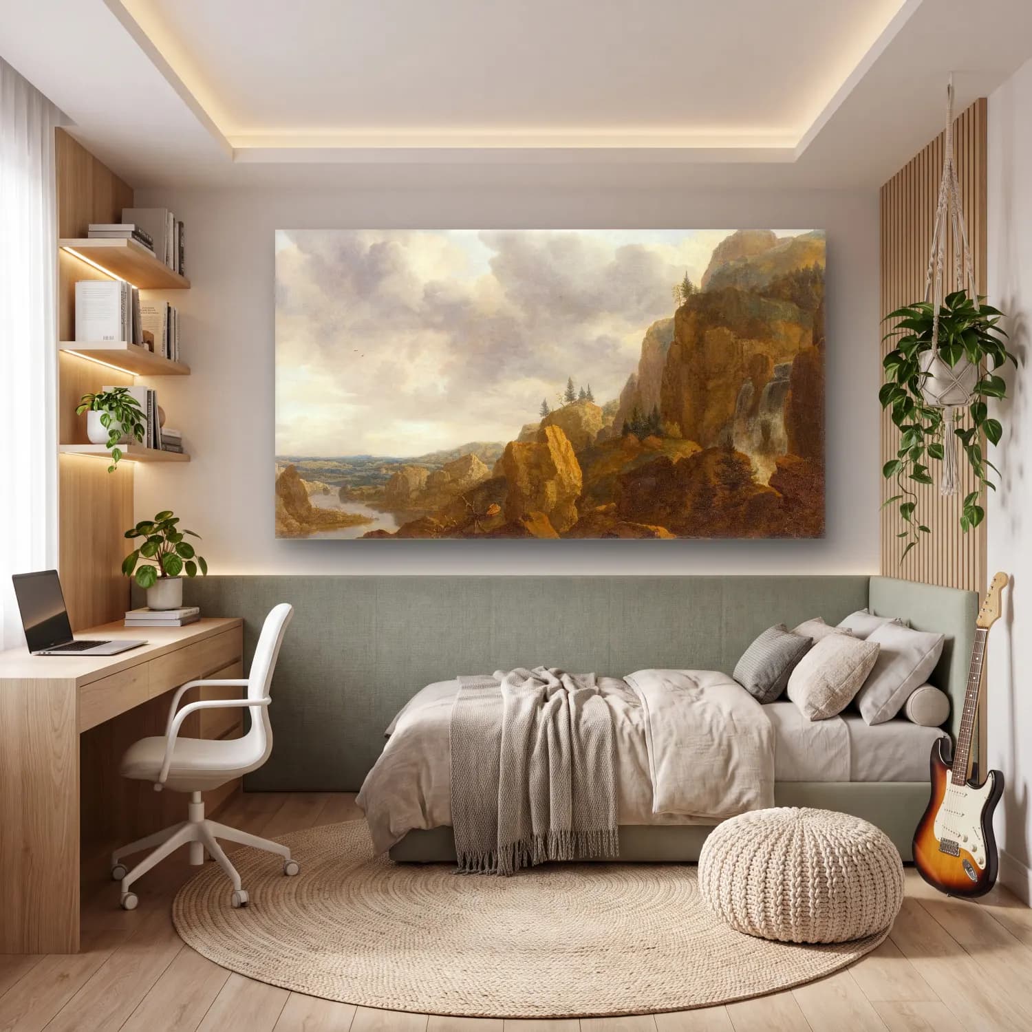 Allaert van Everdingen – Northern Mountain Landscape with Waterfall cam tablo — genç odasında