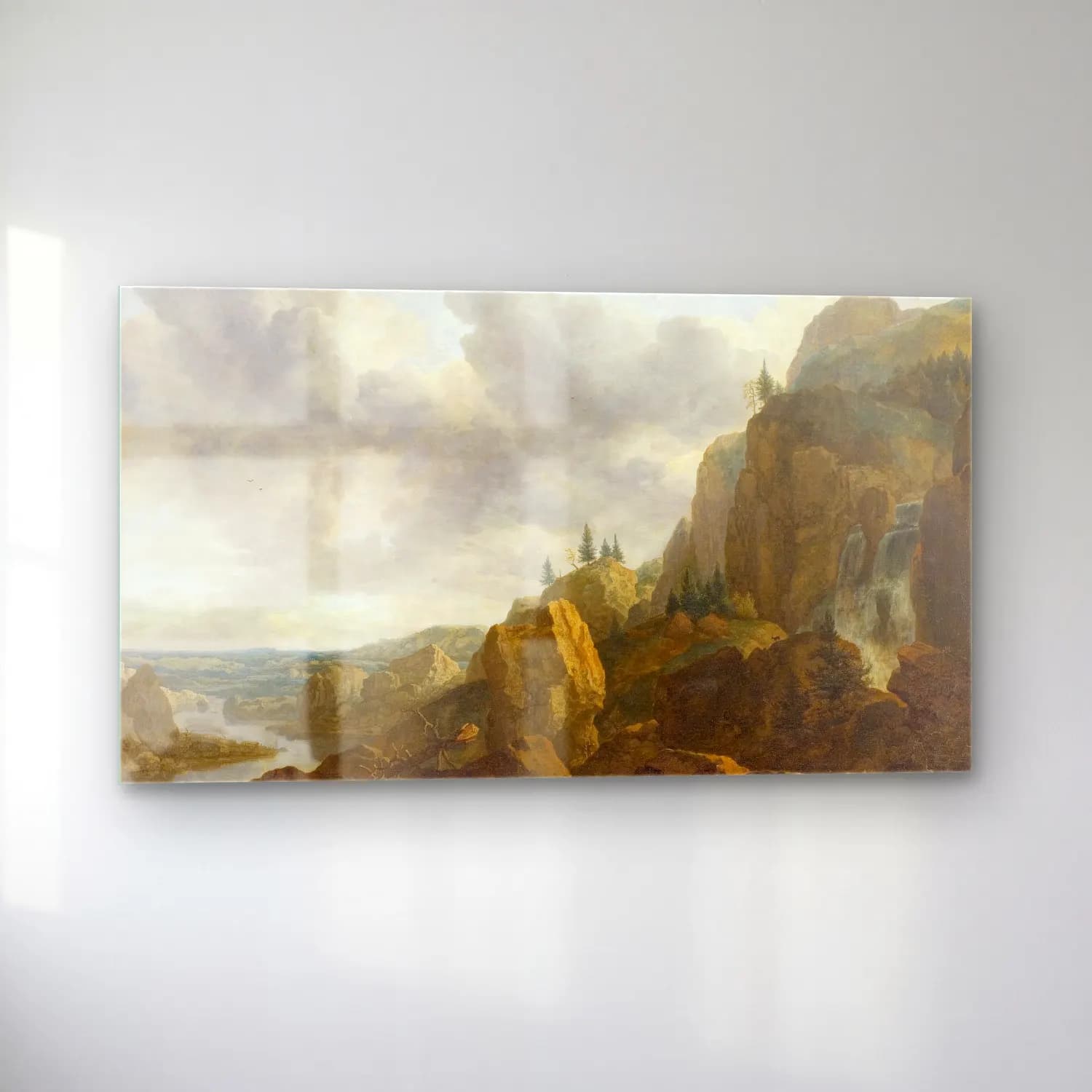 Allaert van Everdingen – Northern Mountain Landscape with Waterfall cam tablo — sol açıdan görünüm