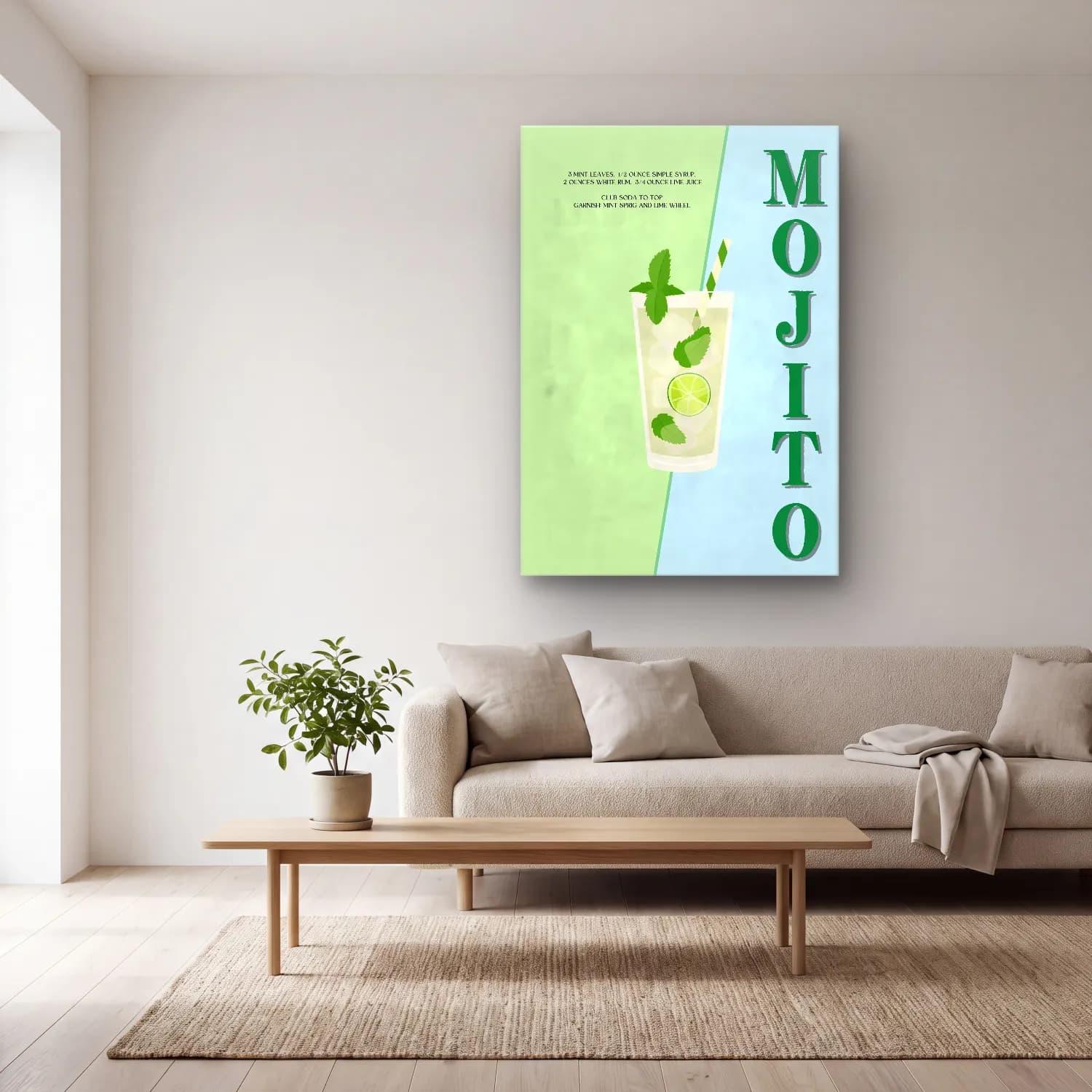 Vintage Poster Kokteyl No. 12 cam tablo — açık renk salonda