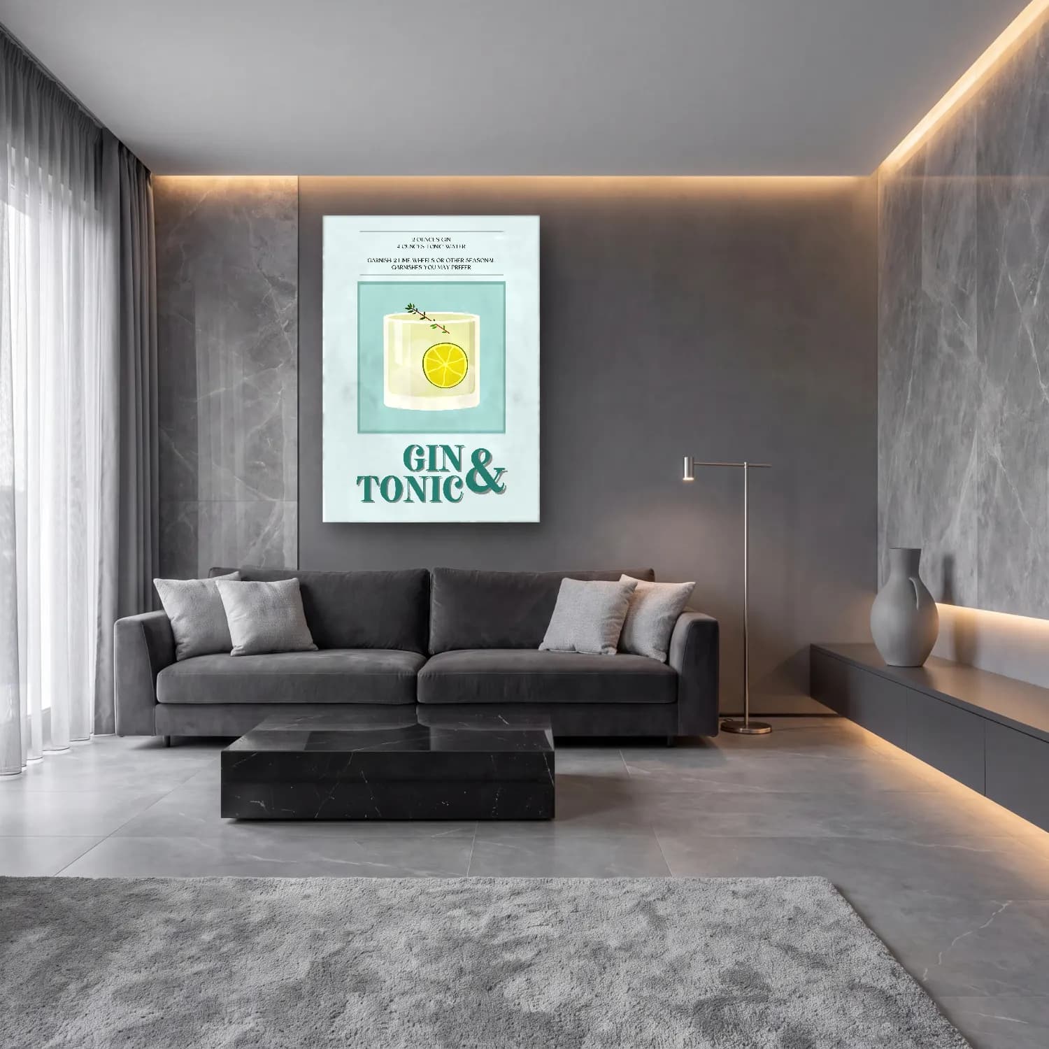 Vintage Poster Kokteyl – Pastel Tonlar cam tablo — lüks salon duvarında