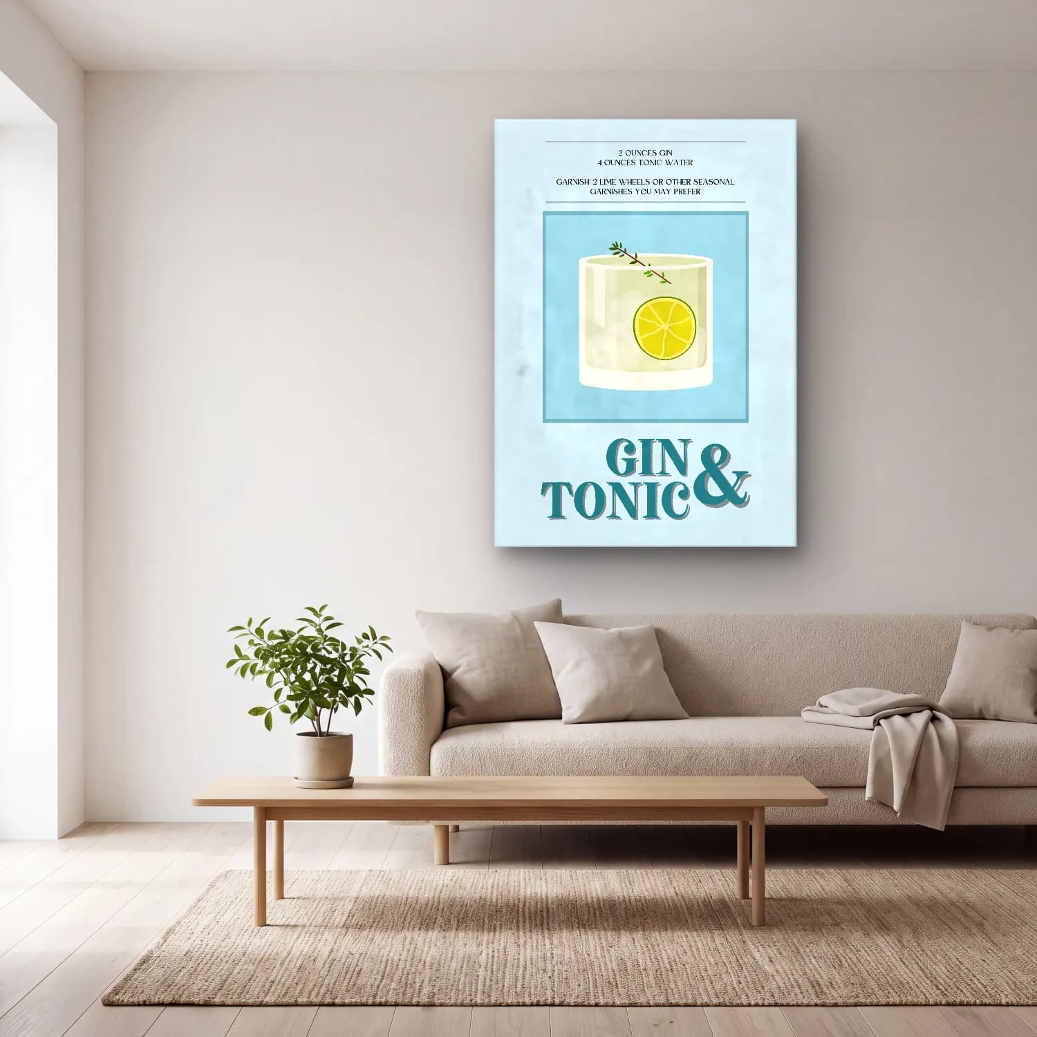 Vintage Poster Kokteyl – Pastel Tonlar cam tablo — açık renk salonda
