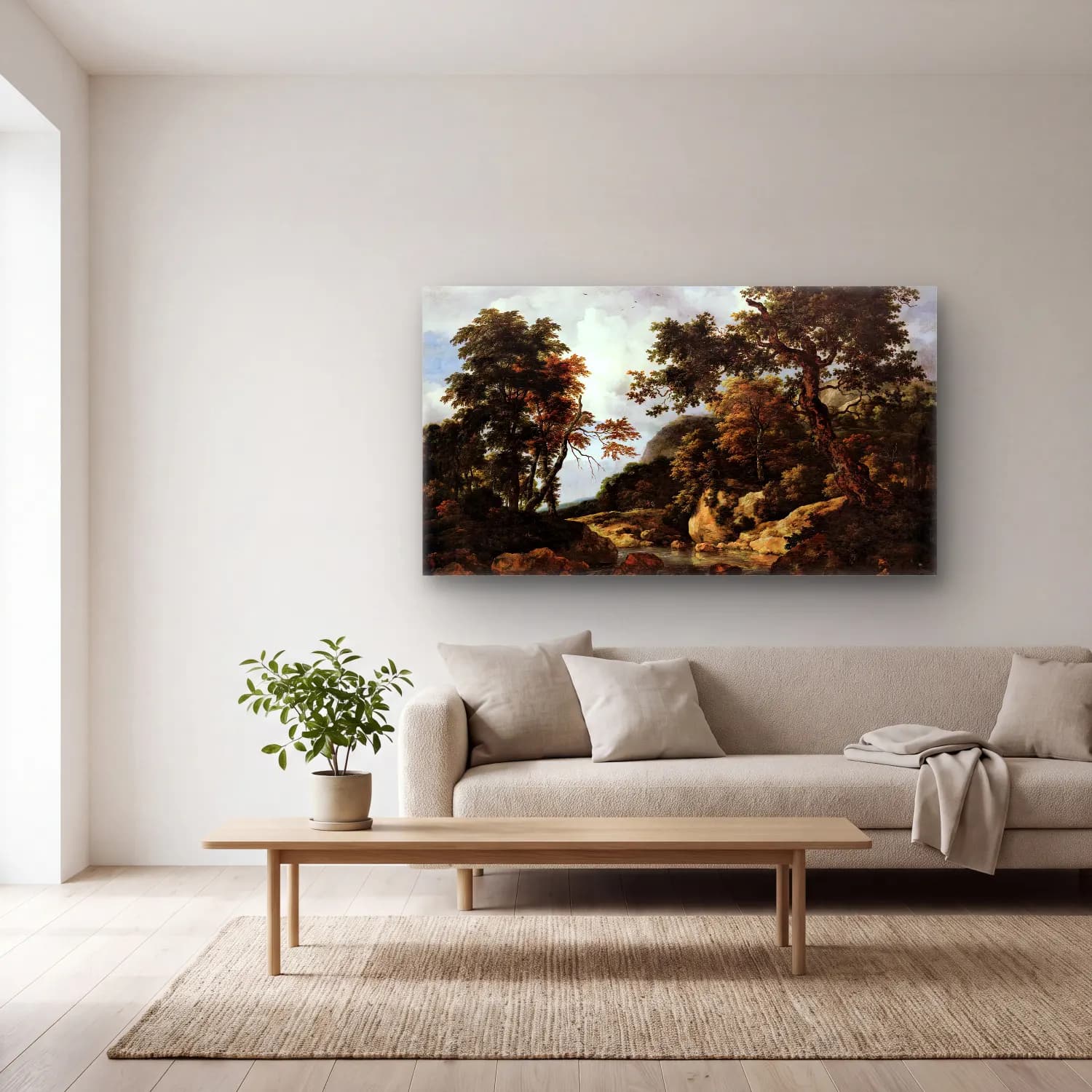 Jacob Isaackszon van Ruisdael – The Forest Stream cam tablo — açık renk salonda