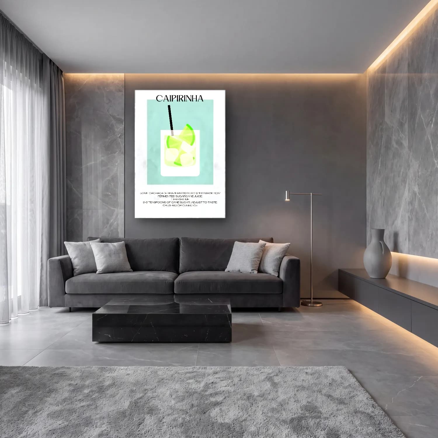 Bauhaus Kokteyl – Yeşil Tonlar cam tablo — lüks salon duvarında