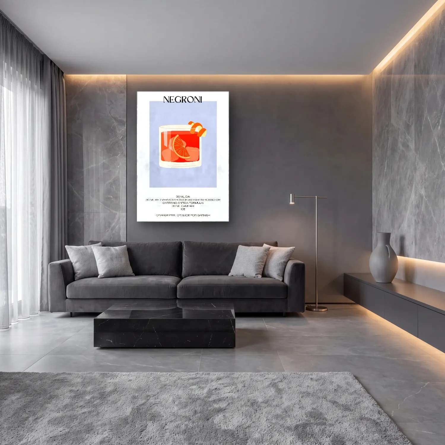 Pop Art Kokteyl No. 7 cam tablo — lüks salon duvarında