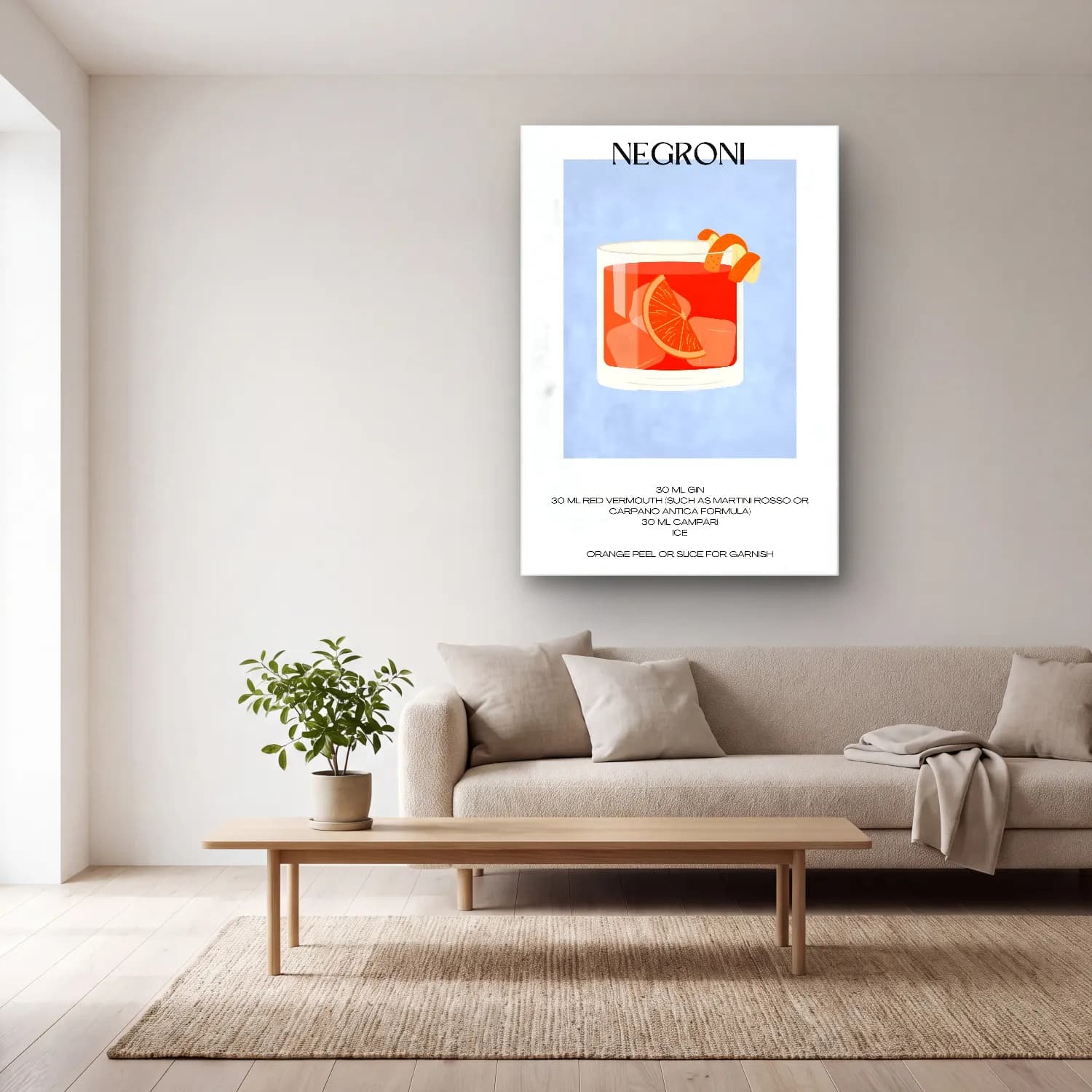 Pop Art Kokteyl No. 7 cam tablo — açık renk salonda