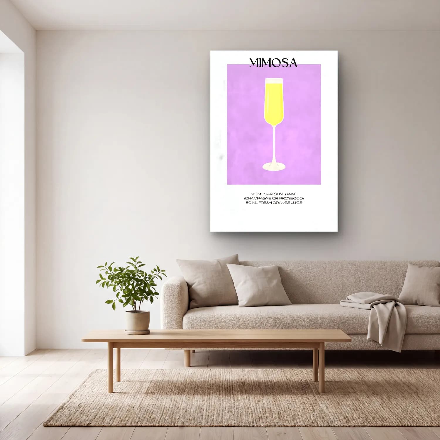 Retro Kokteyl No. 16 cam tablo — açık renk salonda