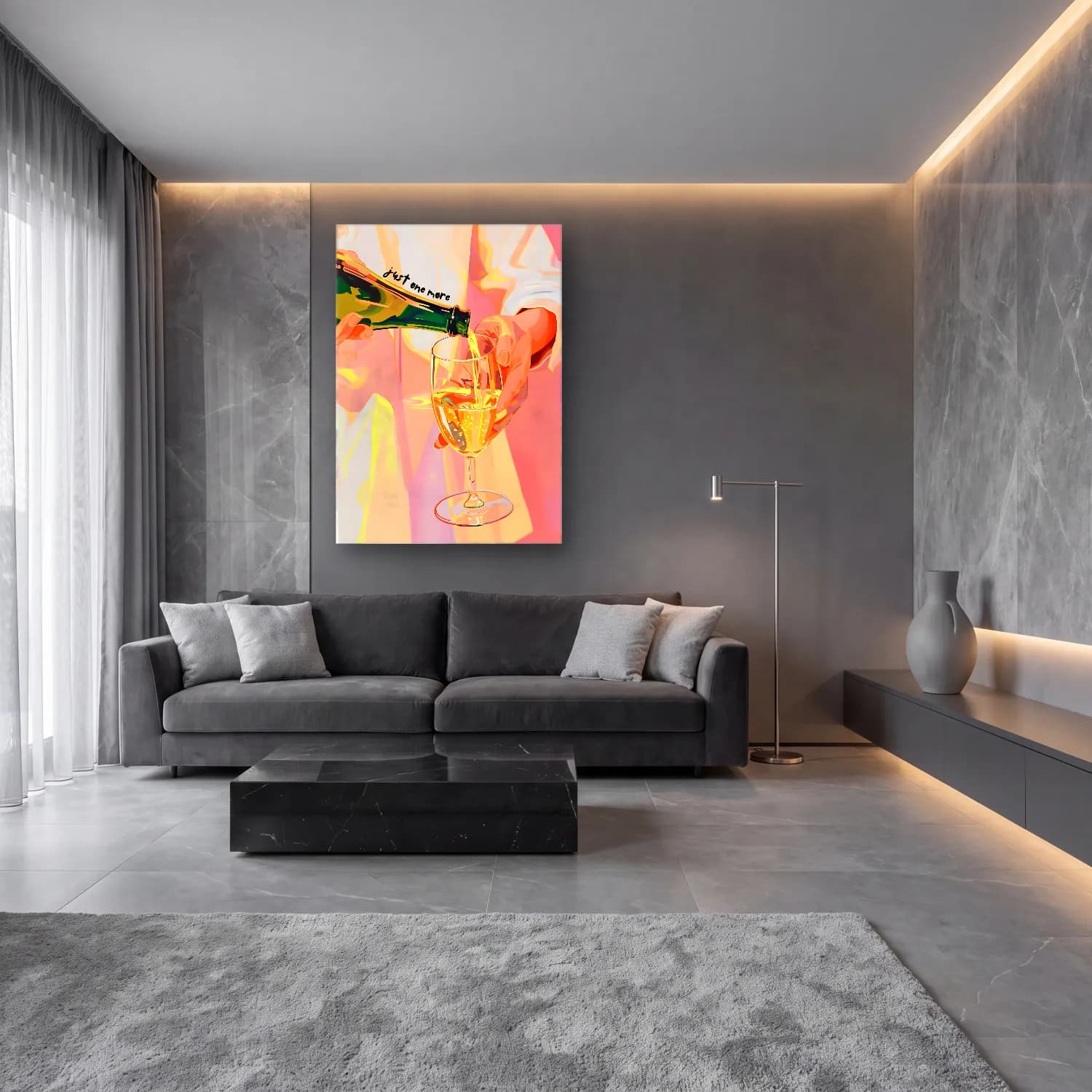 Modern Soyut Kadeh Şarap – Pastel Tonlar cam tablo — lüks salon duvarında