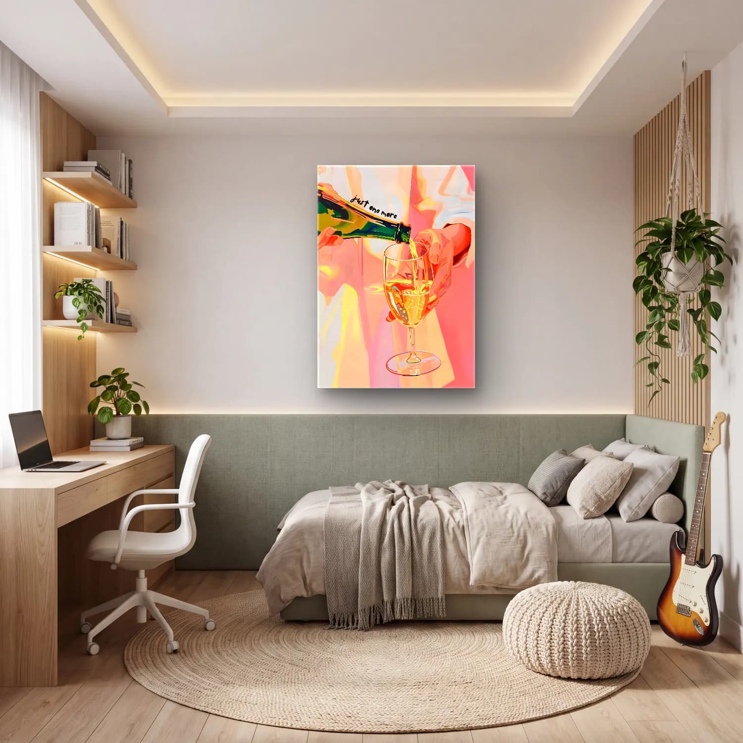Modern Soyut Kadeh Şarap – Pastel Tonlar cam tablo — genç odasında