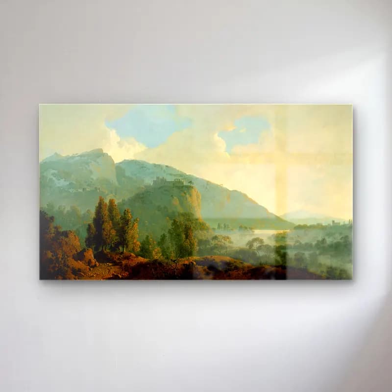 Joseph Wright – Italian Landscape with Mountains and a River (circa 1790) cam tablo — Joseph Wright – Italian Landscape with Mountains and a River (circa 1790) — yağlı boya dağ manzarası