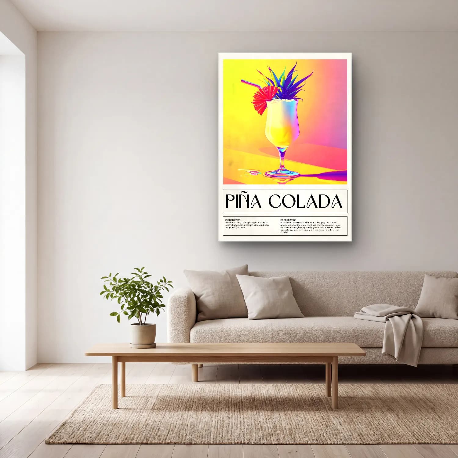 Vintage Poster Kokteyl No. 27 cam tablo — açık renk salonda