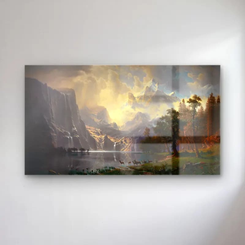 Albert Bierstadt – Among the Sierra Nevada, California cam tablo — Albert Bierstadt – Among the Sierra Nevada, California — yağlı boya göl ve dağlar