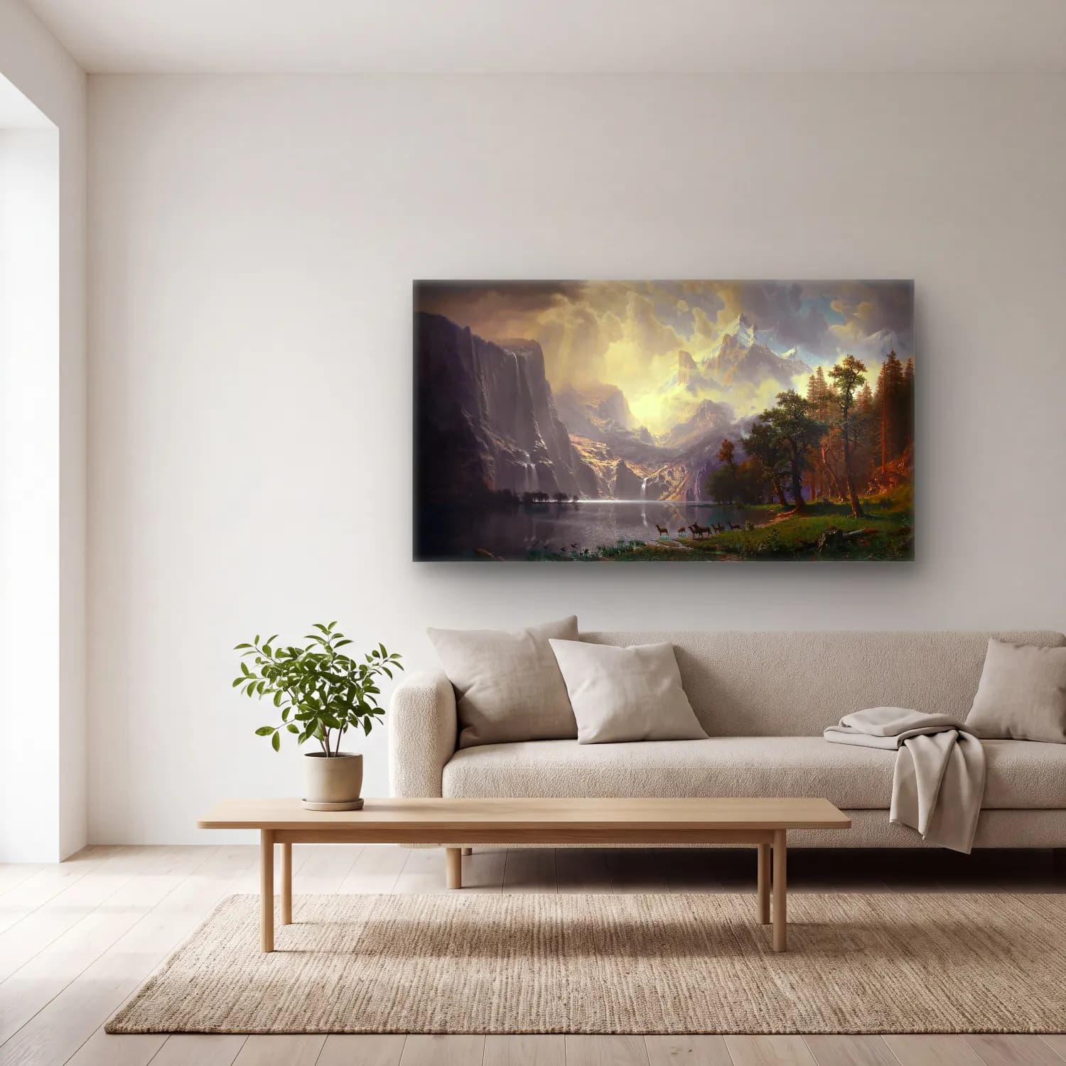 Albert Bierstadt – Among the Sierra Nevada, California cam tablo — açık renk salonda