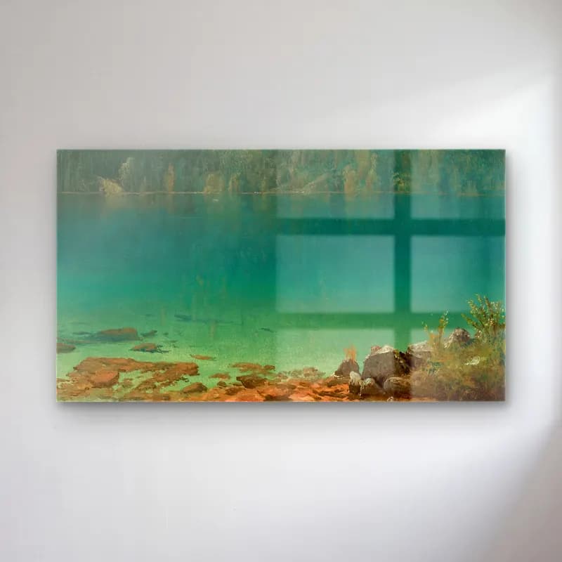 Albert Bierstadt – Lake Scene cam tablo — Albert Bierstadt – Lake Scene — yağlı boya göl ve dağlar