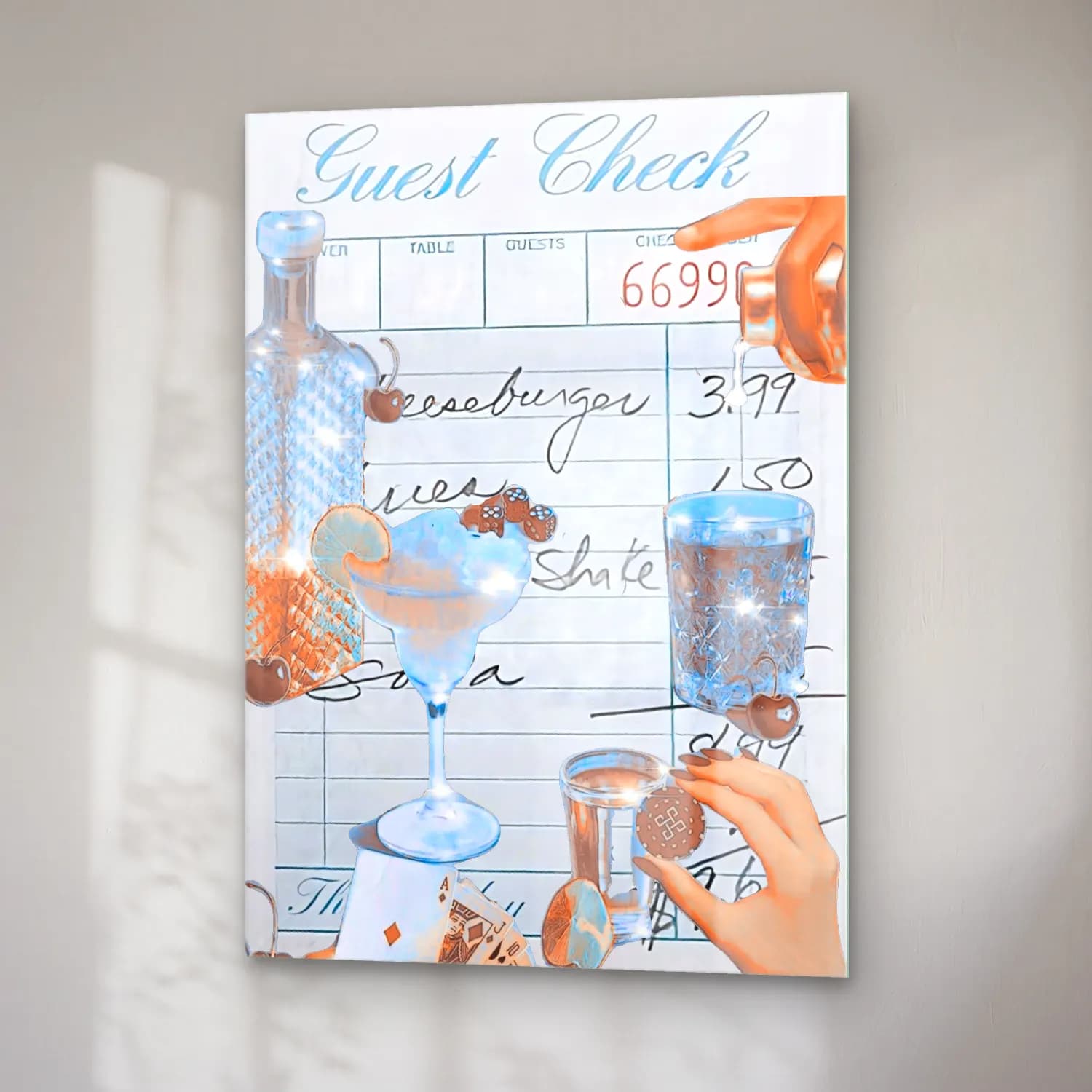 Pastel Kokteyl – Mavi Tonlar cam tablo — sağ açıdan görünüm