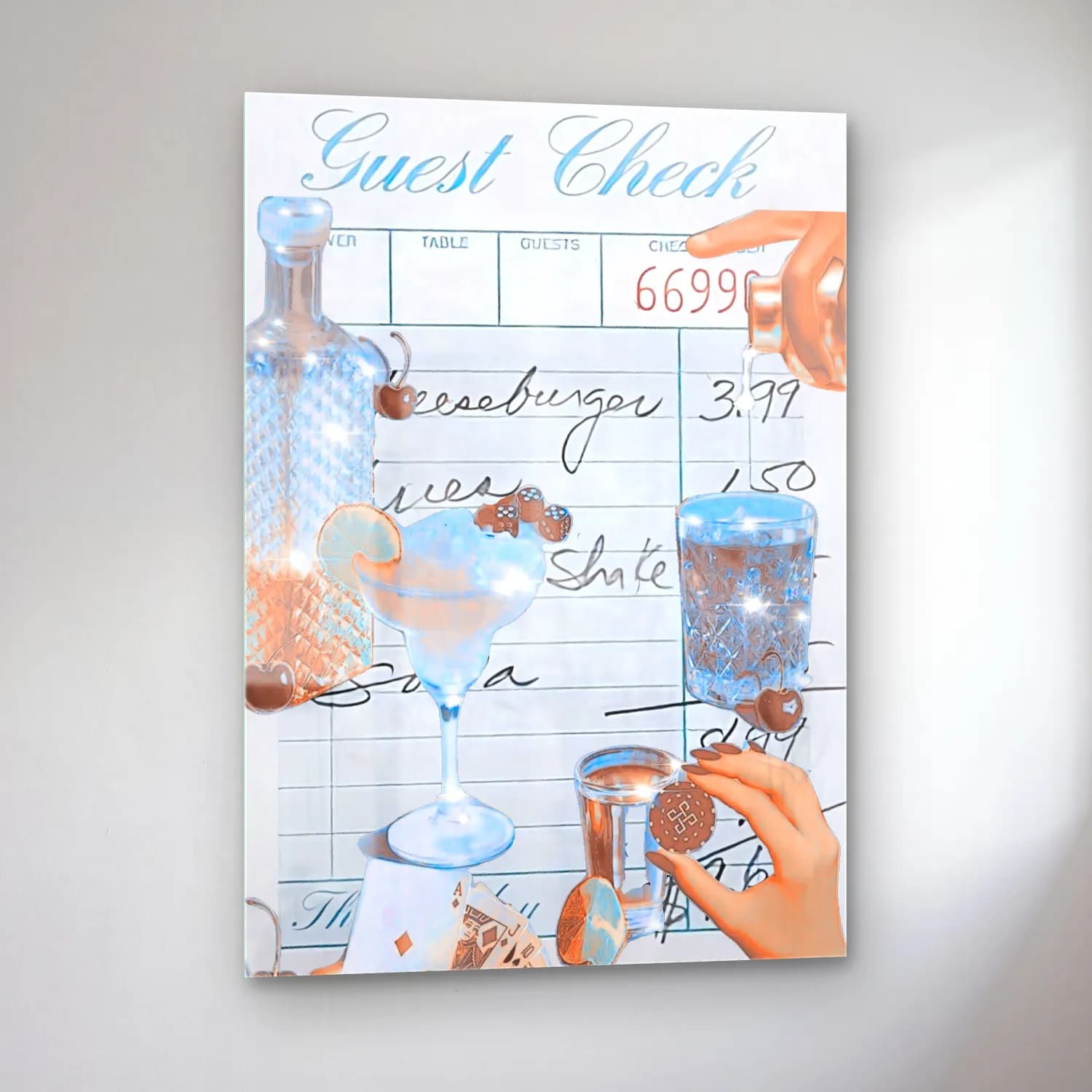 Pastel Kokteyl – Mavi Tonlar cam tablo — sol açıdan görünüm
