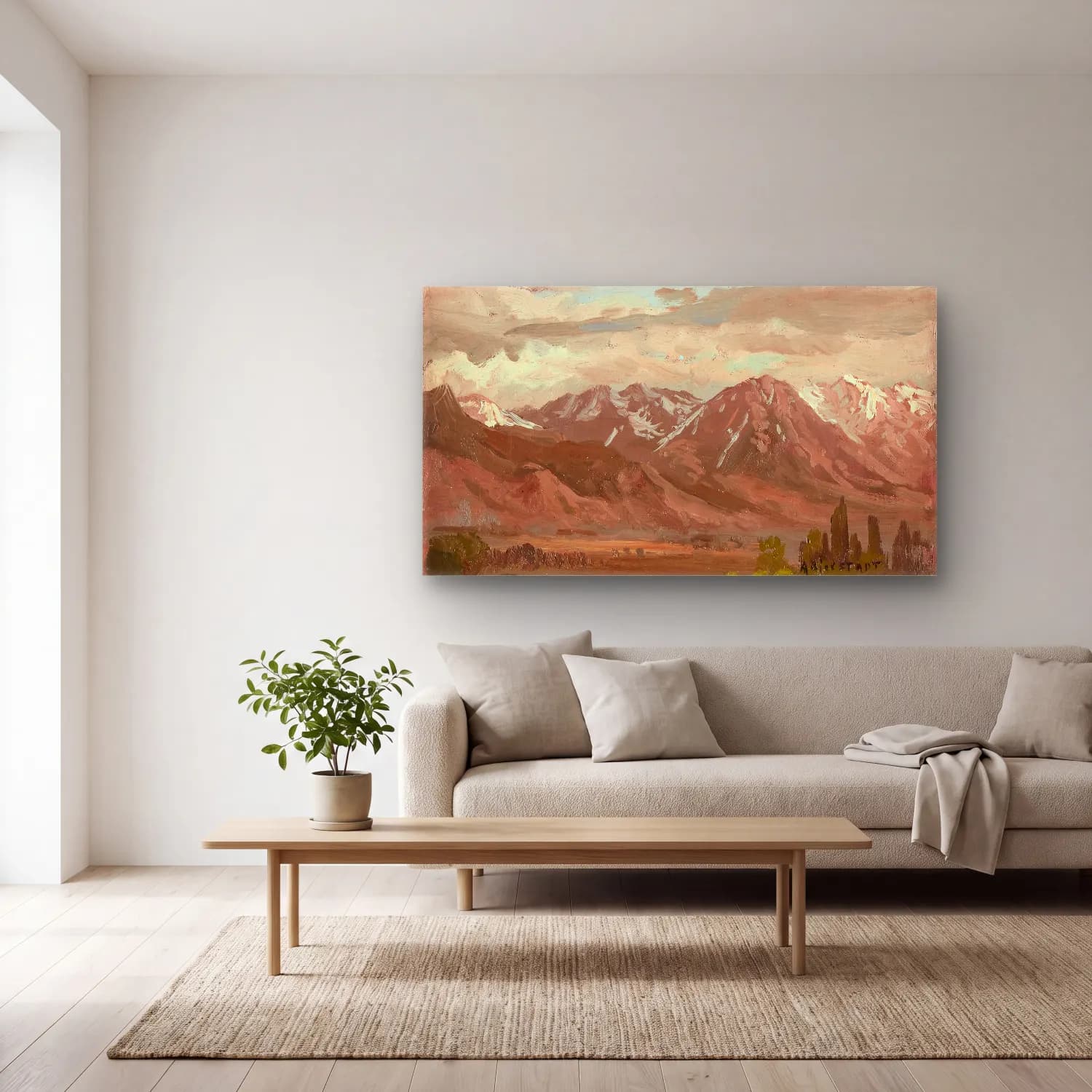 Albert Bierstadt – Montana Landscape cam tablo — açık renk salonda