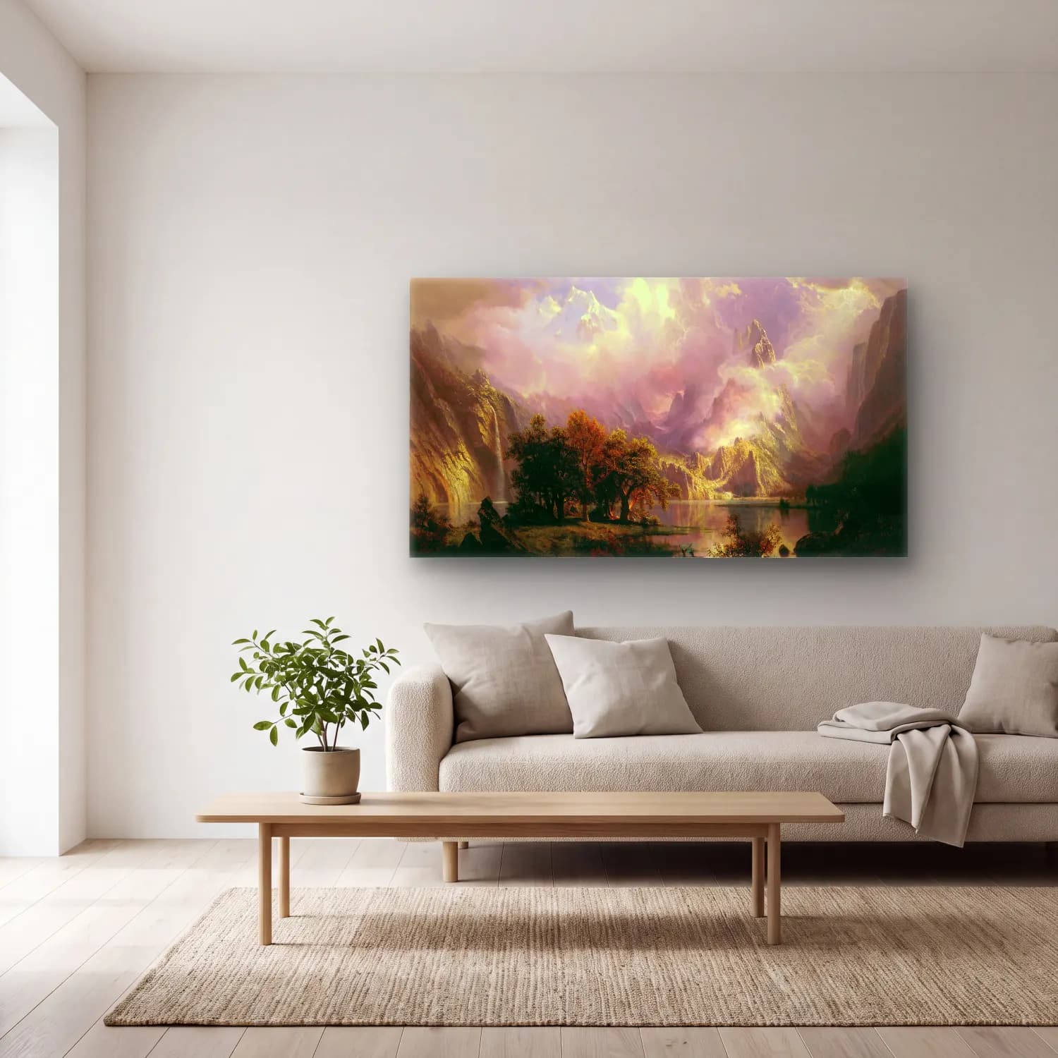 Albert Bierstadt – Rocky Mountain Landscape cam tablo — açık renk salonda