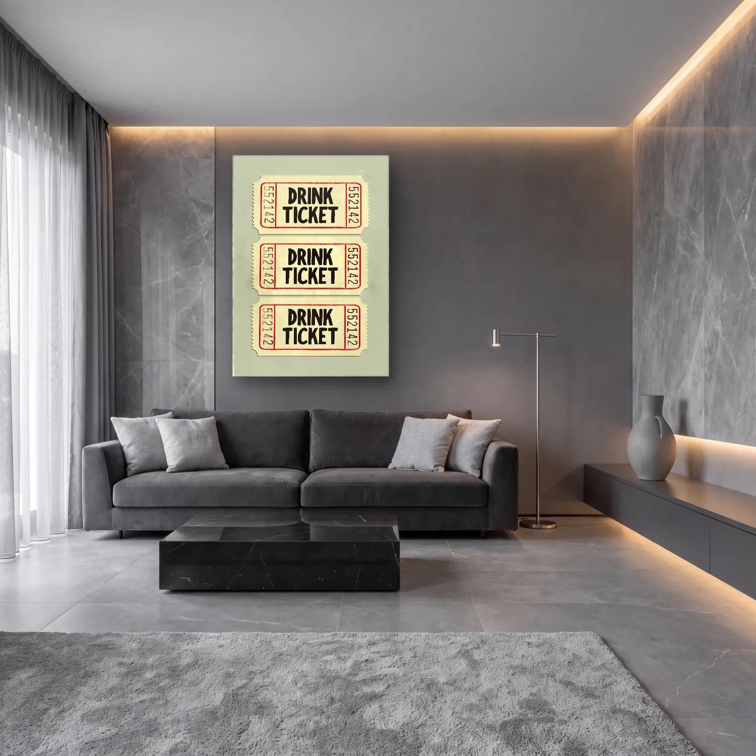 Vintage Kokteyl No. 48 cam tablo — lüks salon duvarında