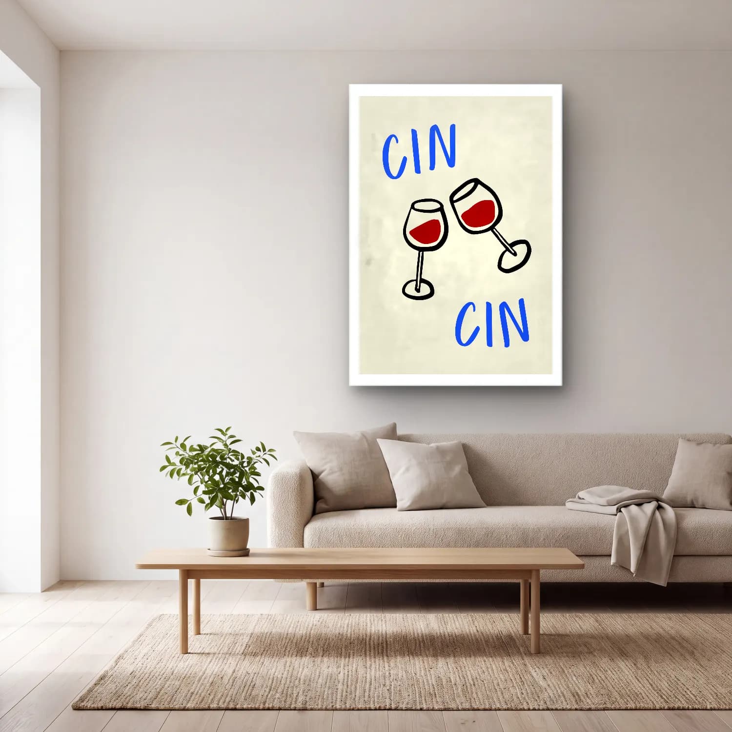 Vintage Poster Kadeh Şarap No. 4 cam tablo — açık renk salonda