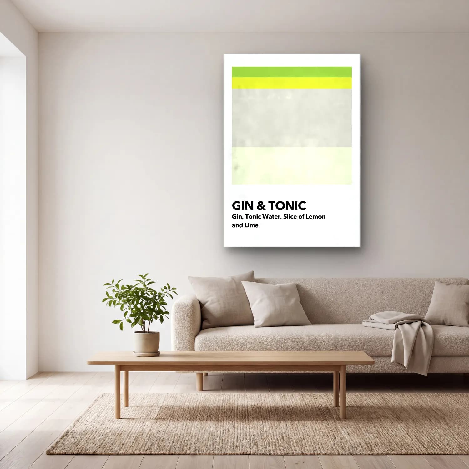Pastel Kokteyl No. 20 cam tablo — açık renk salonda