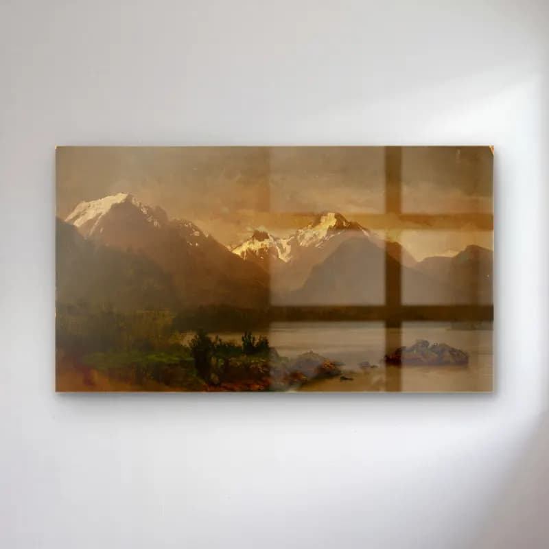 Albert Bierstadt – Untitled (mountains and lake) cam tablo — Albert Bierstadt – Untitled (mountains and lake) — yağlı boya göl ve dağlar
