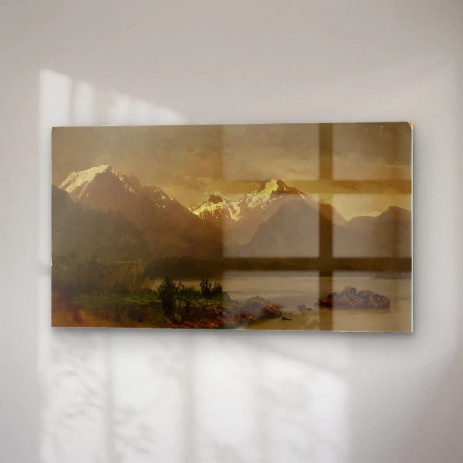 Albert Bierstadt – Untitled (mountains and lake) cam tablo — sağ açıdan görünüm