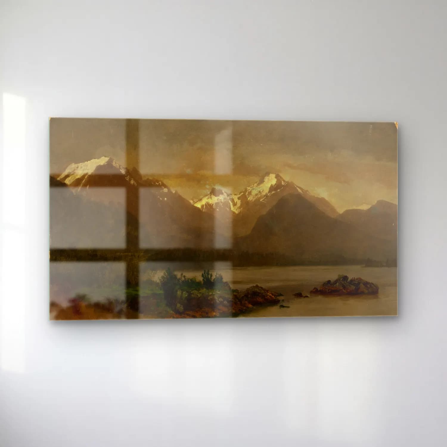 Albert Bierstadt – Untitled (mountains and lake) cam tablo — sol açıdan görünüm