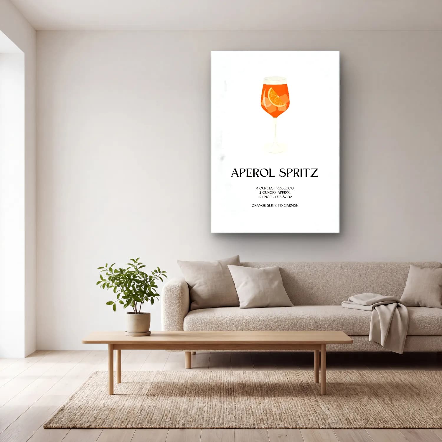 Vintage Poster Kokteyl No. 2 cam tablo — açık renk salonda