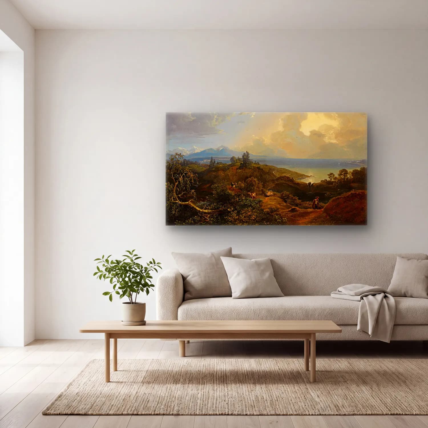 Carl Rottmann – An extensive landscape in Bavaria or the Salzkammergut cam tablo — açık renk salonda