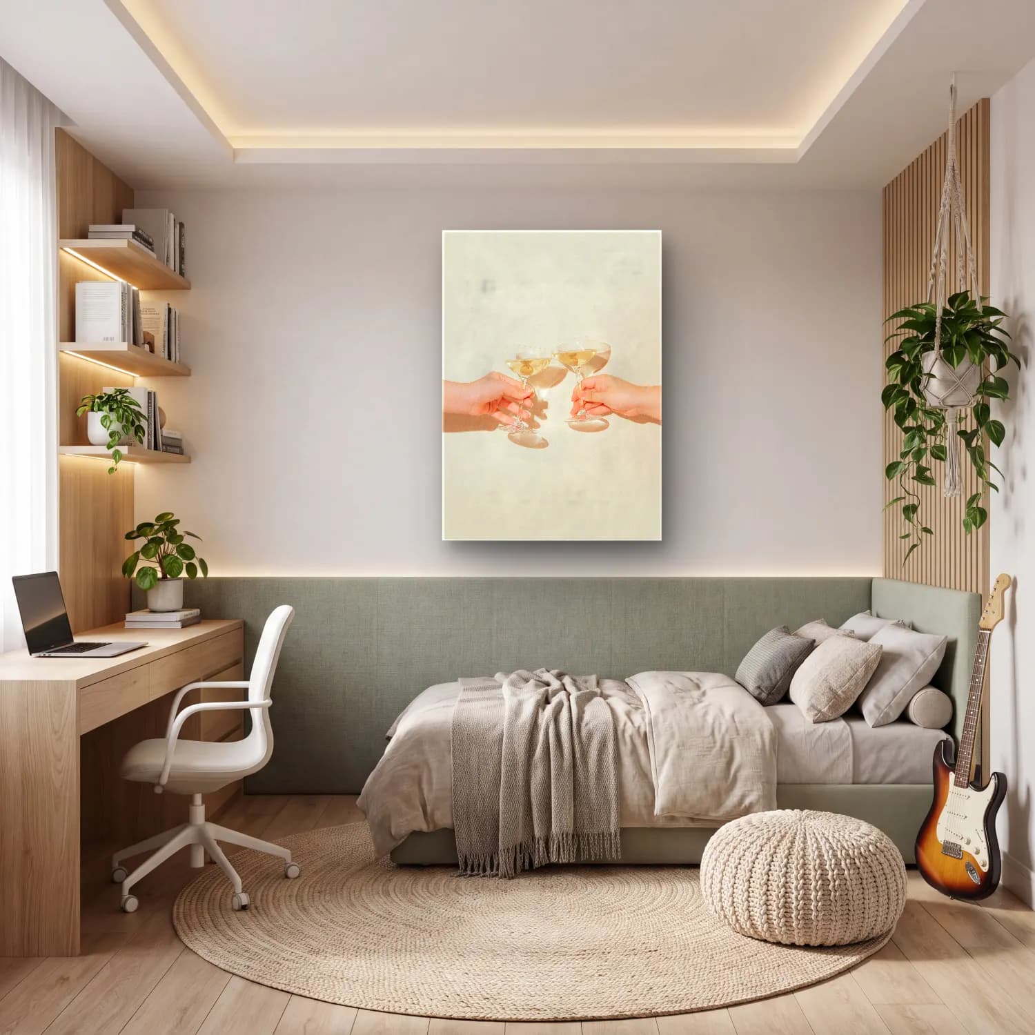 Pastel Kadeh Şarap – Bej Tonlar cam tablo — genç odasında