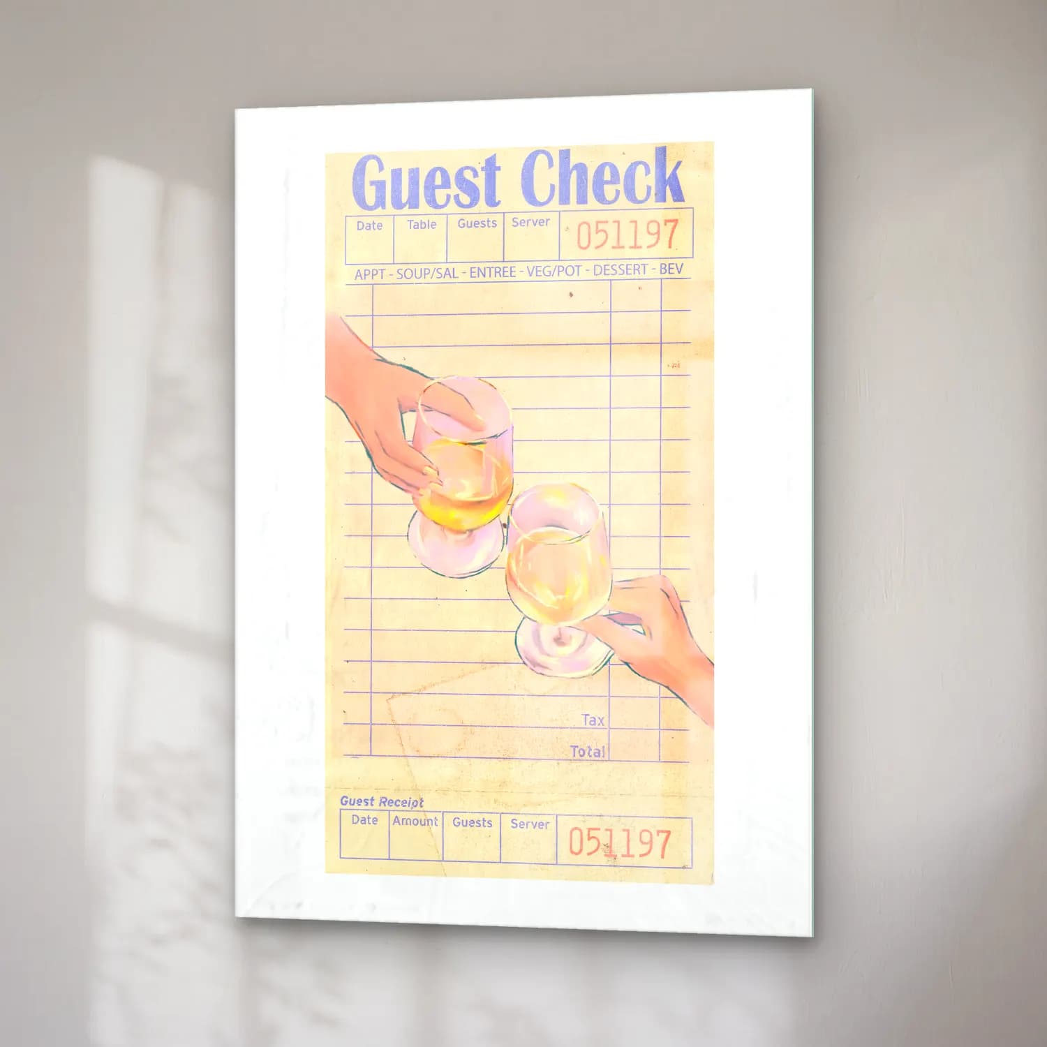 Vintage Poster Kadeh Şarap No. 9 cam tablo — sağ açıdan görünüm