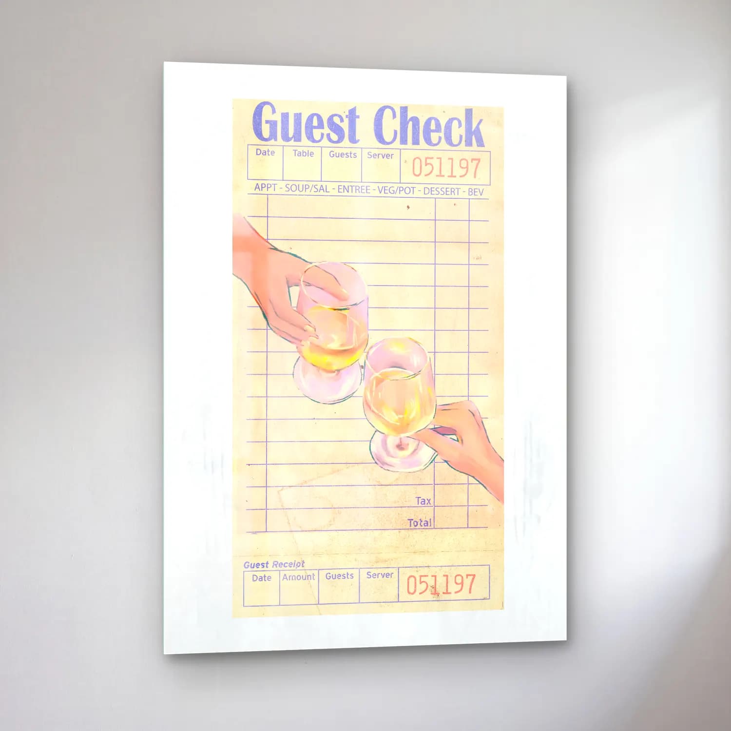 Vintage Poster Kadeh Şarap No. 9 cam tablo — sol açıdan görünüm