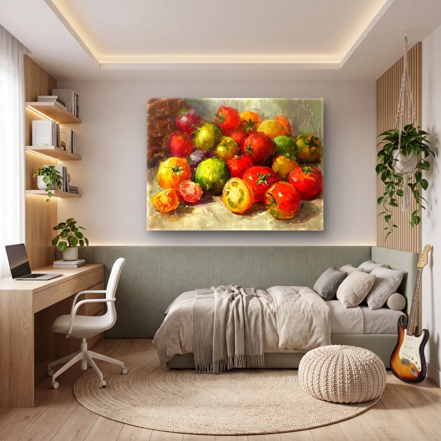 Yağlı Boya Sebzeler – Pastel Tonlar cam tablo — genç odasında