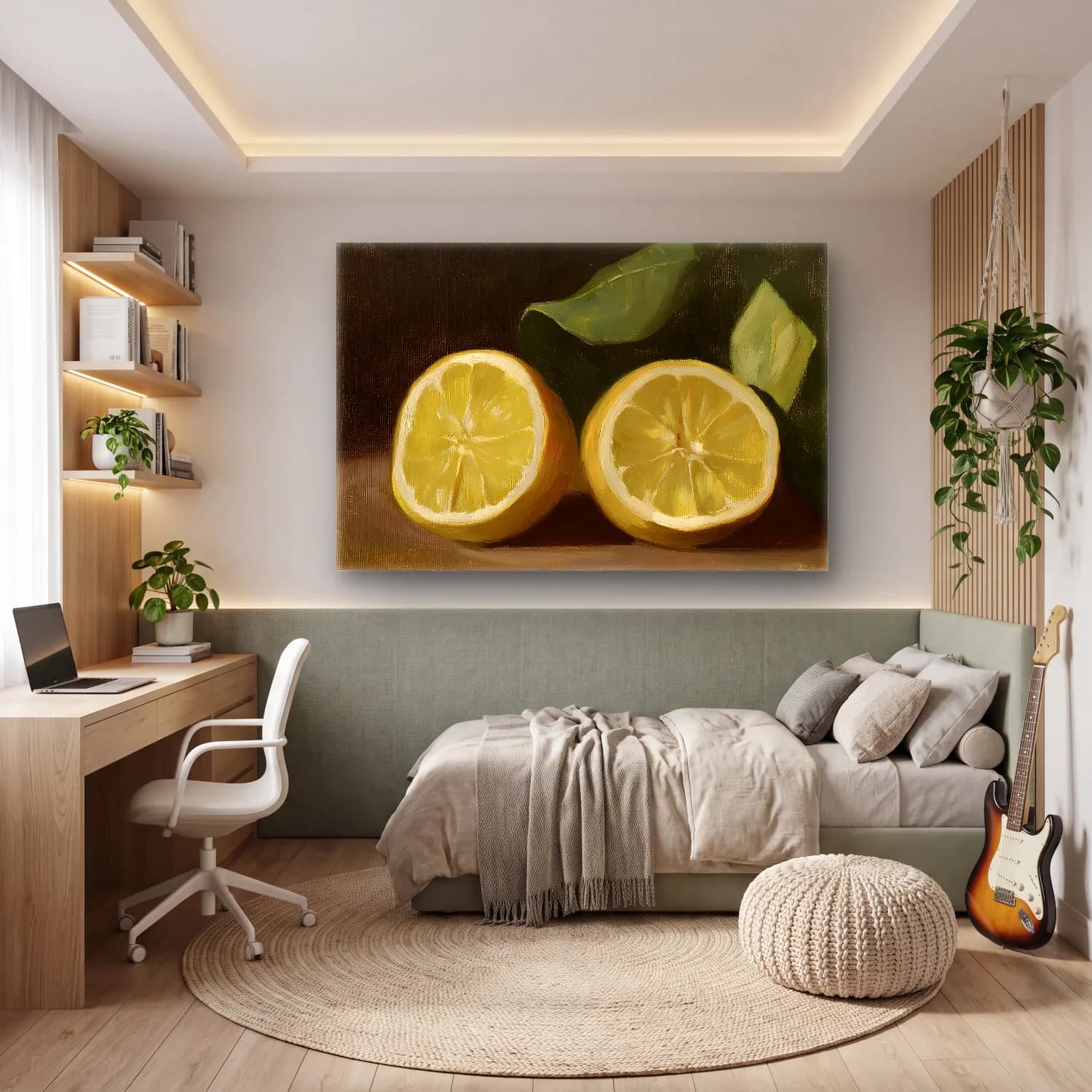 Yağlı Boya Limonlar No. 6 cam tablo — genç odasında