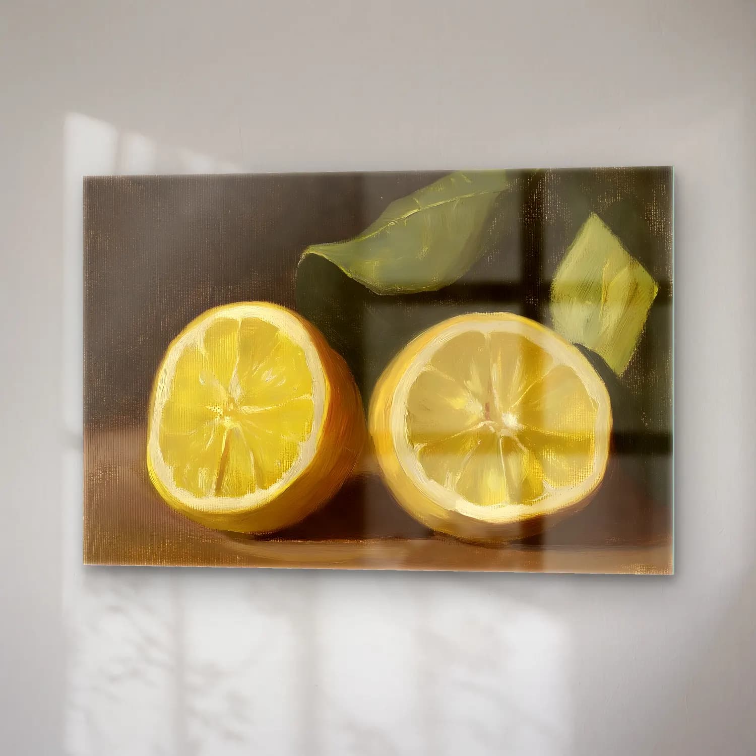 Yağlı Boya Limonlar No. 6 cam tablo — sağ açıdan görünüm
