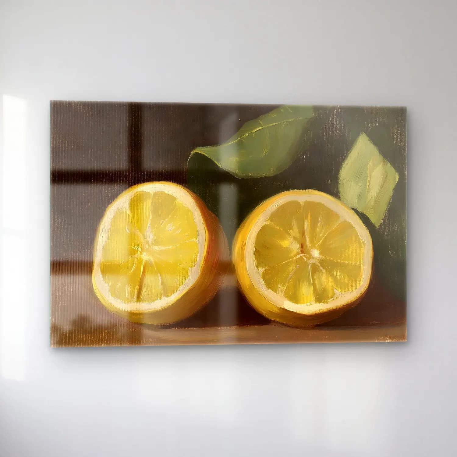 Yağlı Boya Limonlar No. 6 cam tablo — sol açıdan görünüm
