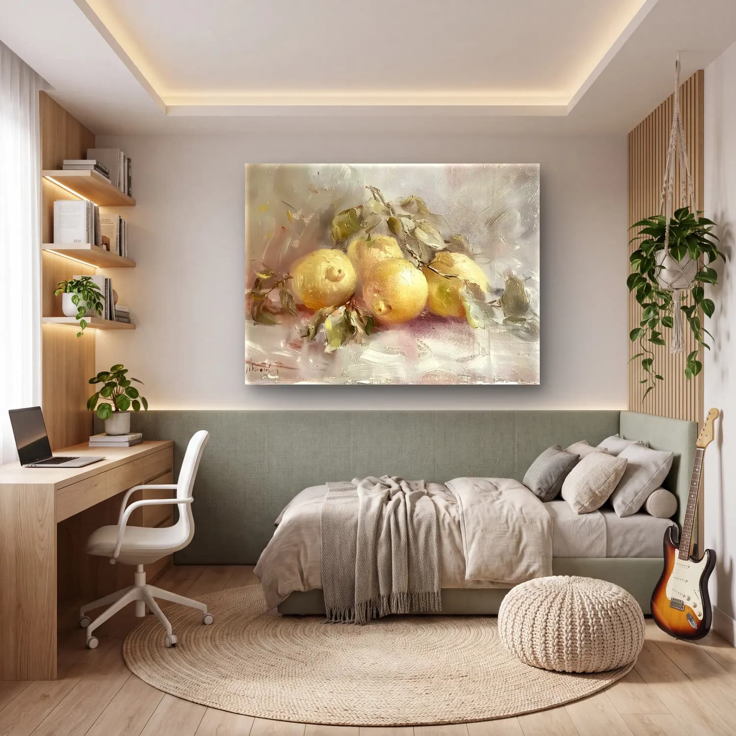 Yağlı Boya Limonlar No. 7 cam tablo — genç odasında