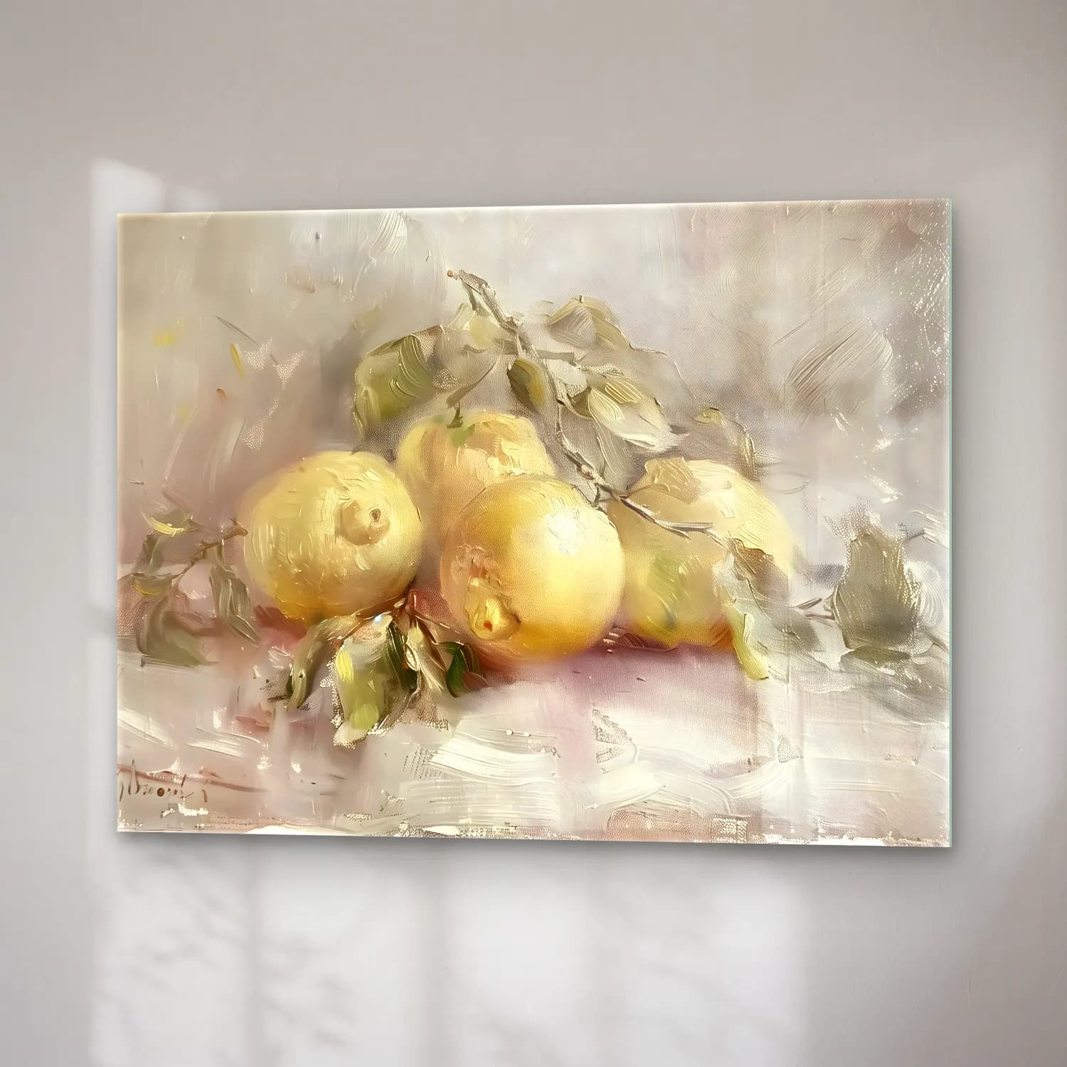 Yağlı Boya Limonlar No. 7 cam tablo — sağ açıdan görünüm