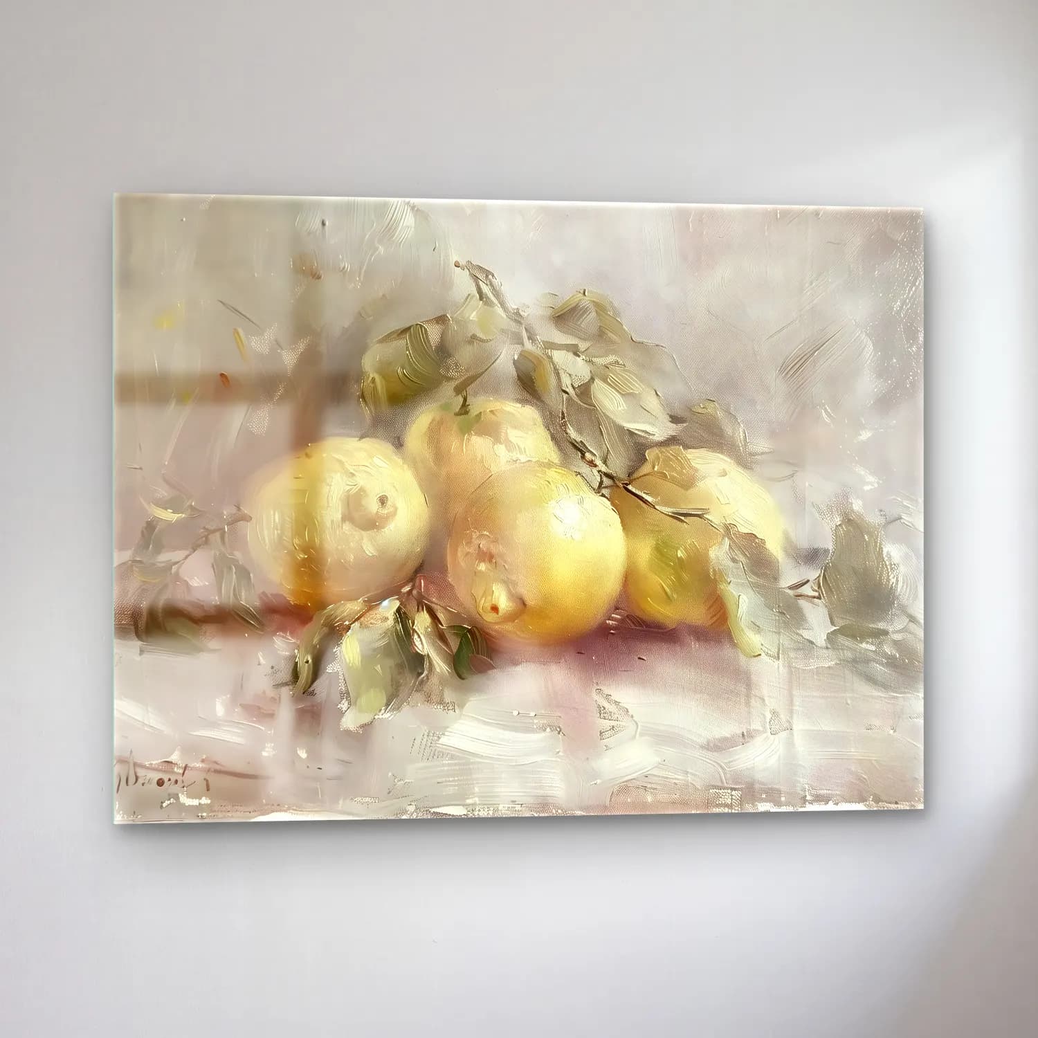 Yağlı Boya Limonlar No. 7 cam tablo — sol açıdan görünüm