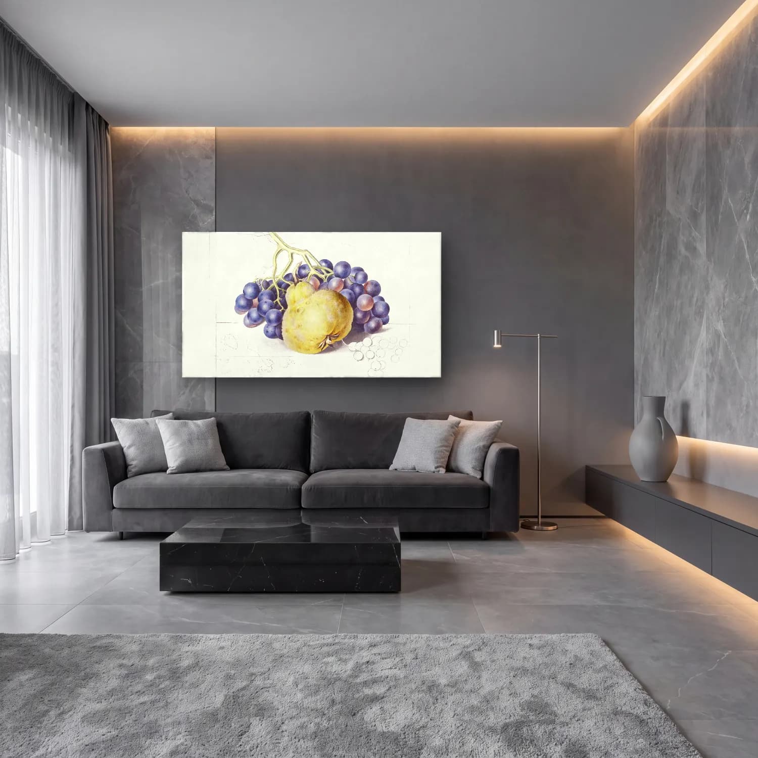 Botanik İllüstrasyon Üzümler – Pastel Tonlar cam tablo — lüks salon duvarında