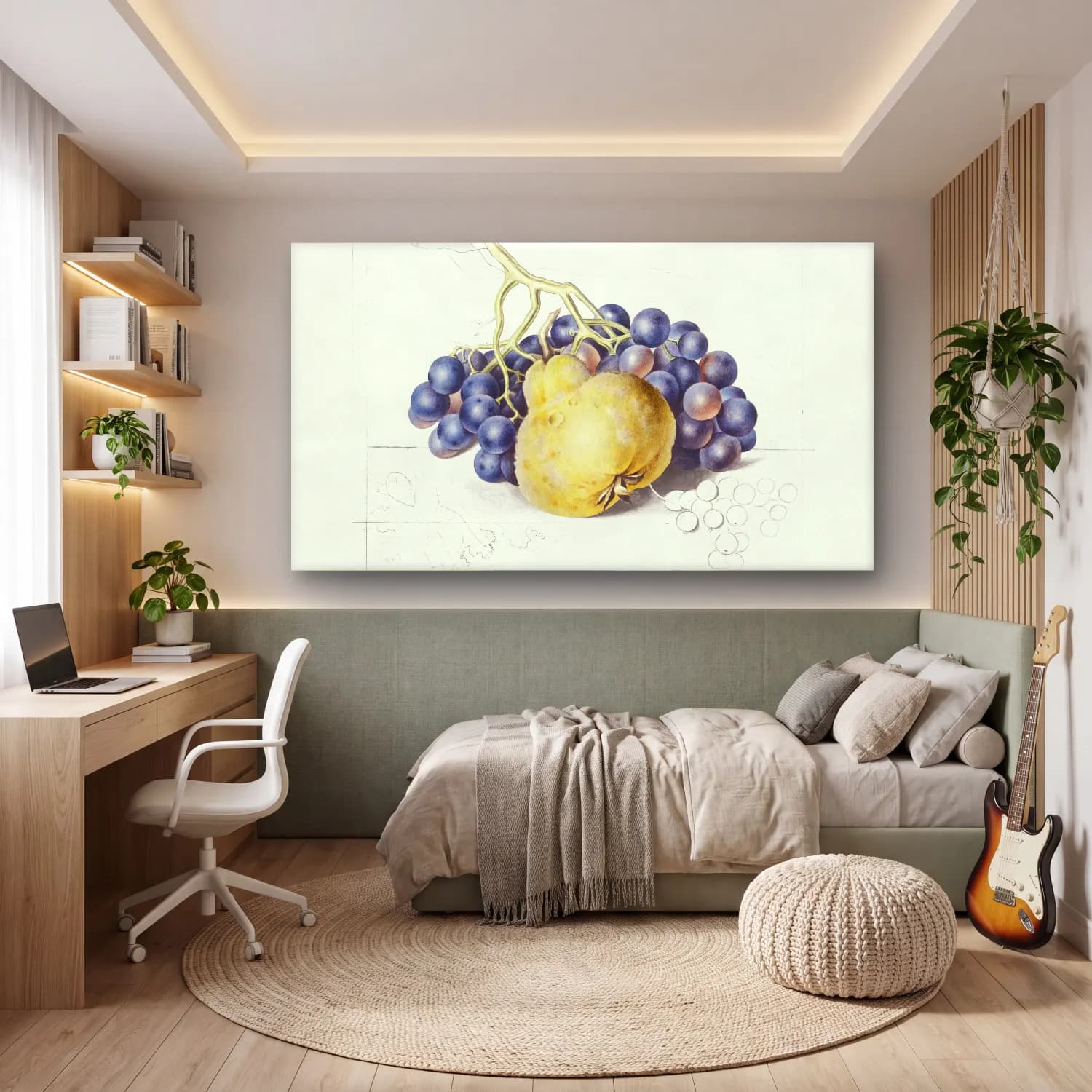 Botanik İllüstrasyon Üzümler – Pastel Tonlar cam tablo — genç odasında
