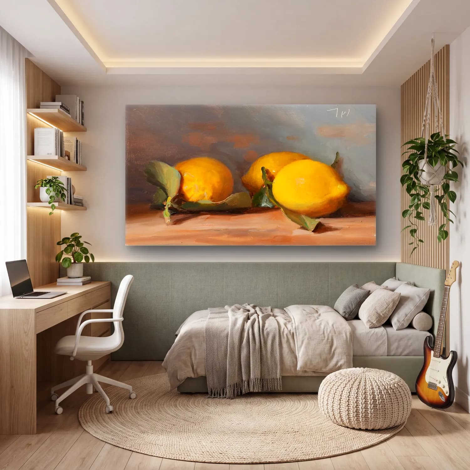 Yağlı Boya Limonlar No. 8 cam tablo — genç odasında
