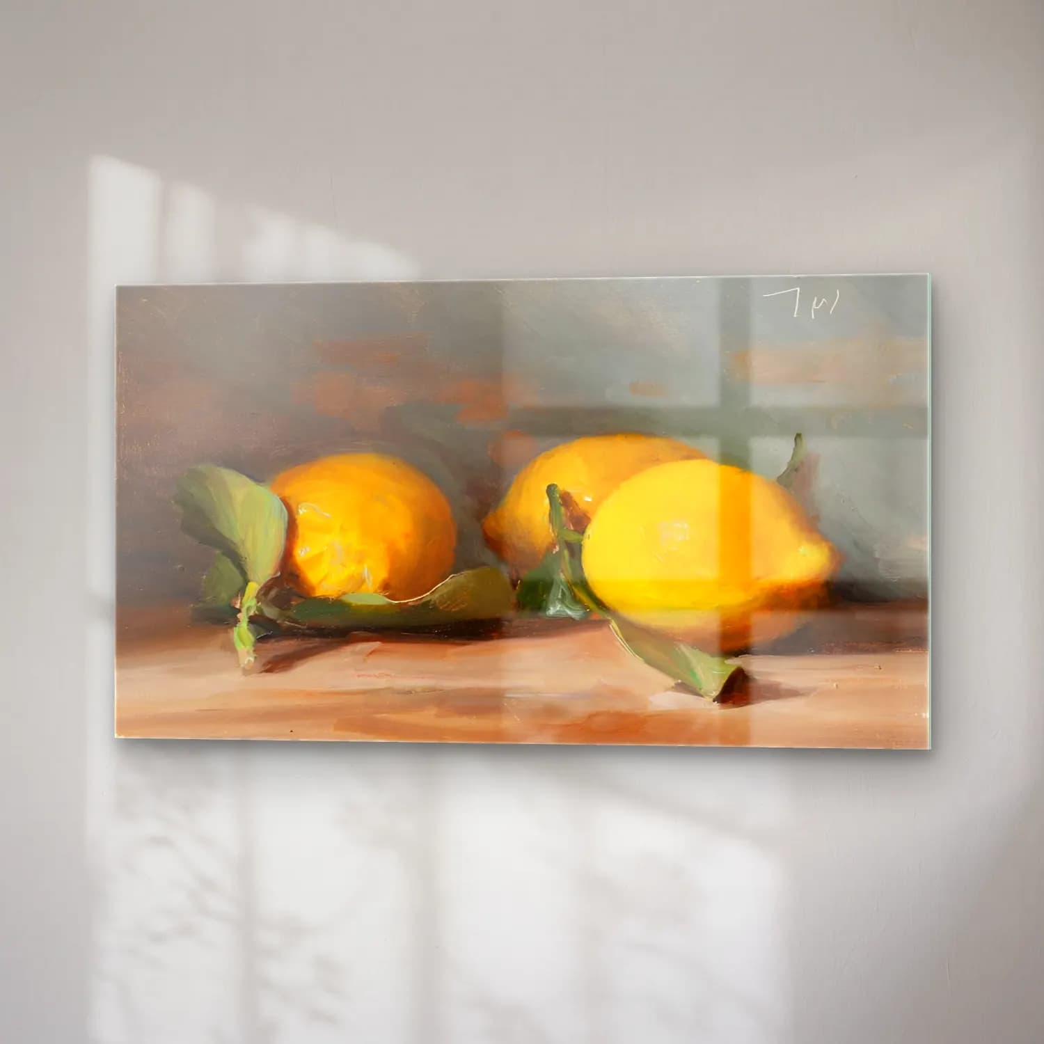 Yağlı Boya Limonlar No. 8 cam tablo — sağ açıdan görünüm