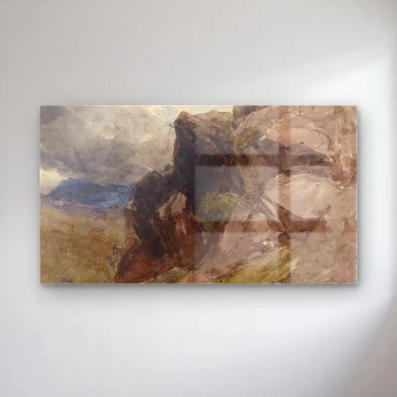 David Cox – Rocky landscape in Wales with figure drawing in the… cam tablo — David Cox – Rocky landscape in Wales with figure drawing in the… — suluboya dağ manzarası