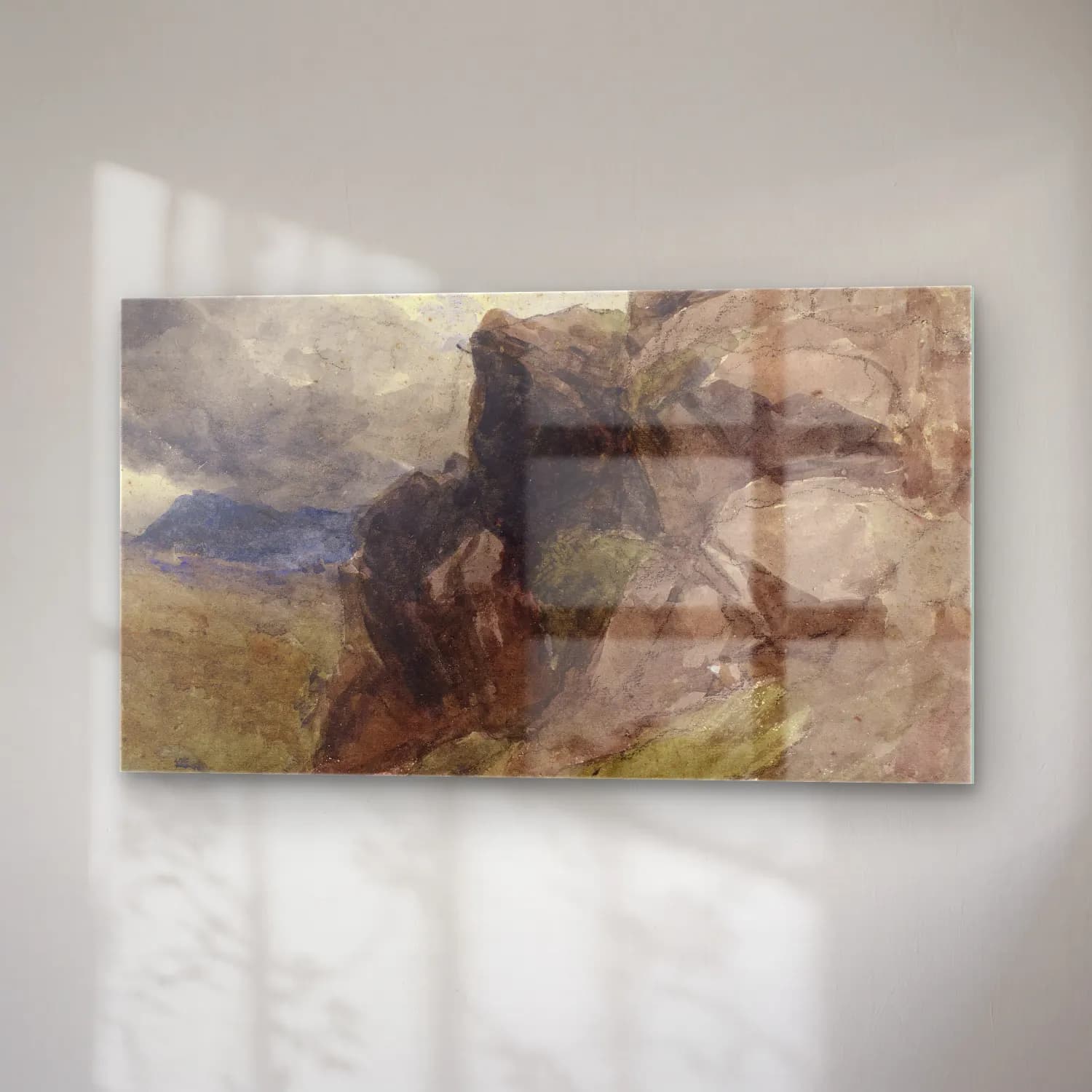 David Cox – Rocky landscape in Wales with figure drawing in the… cam tablo — sağ açıdan görünüm