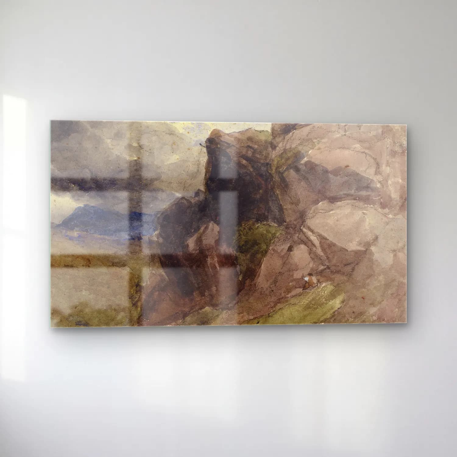 David Cox – Rocky landscape in Wales with figure drawing in the… cam tablo — sol açıdan görünüm