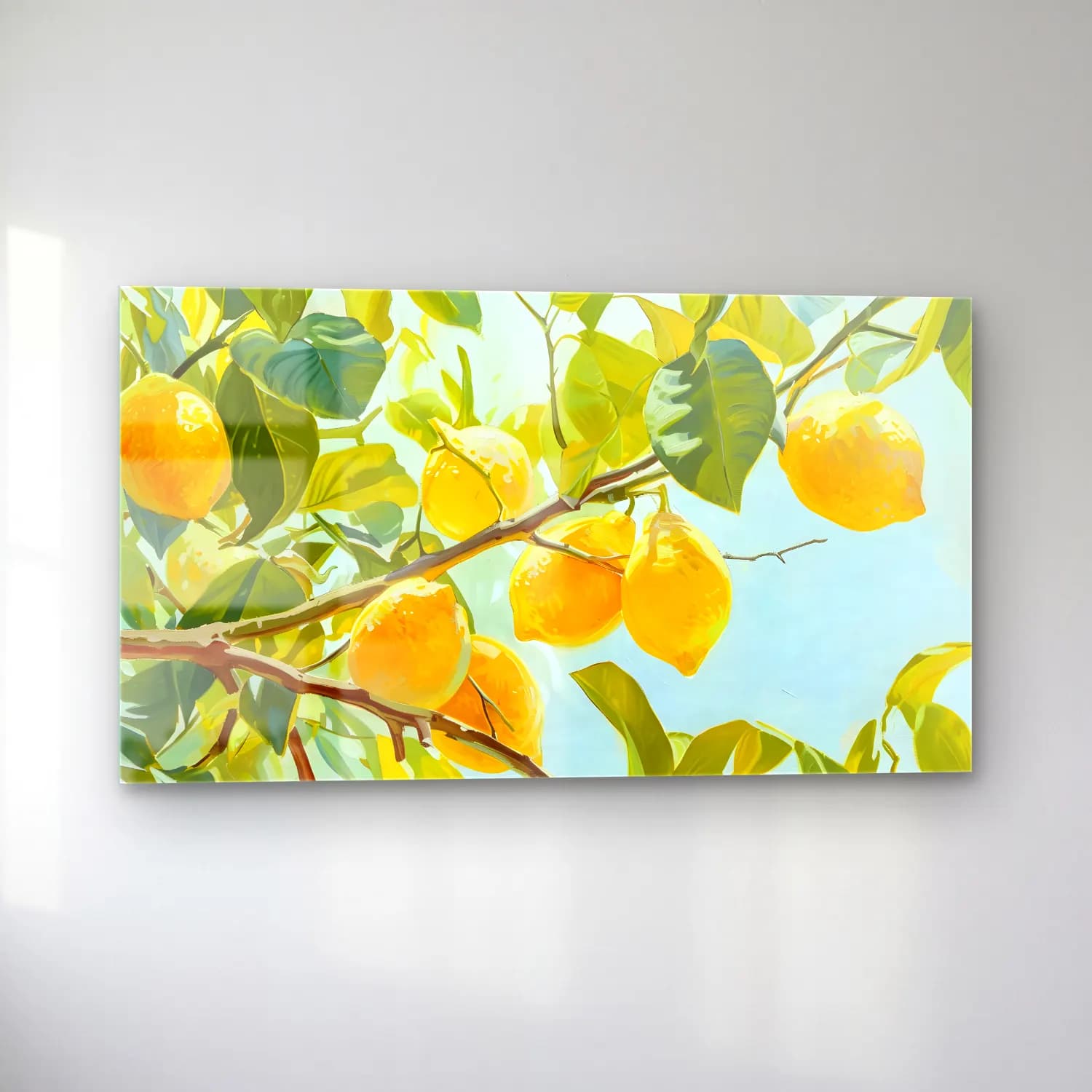 Yağlı Boya Limon Dalı cam tablo — sol açıdan görünüm
