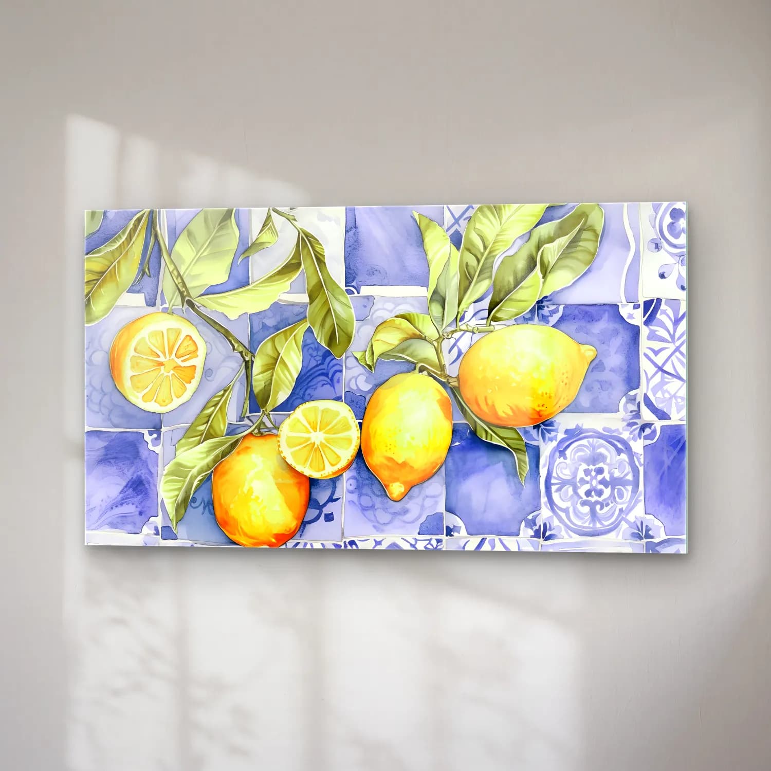 Suluboya Limonlar No. 3 cam tablo — sağ açıdan görünüm